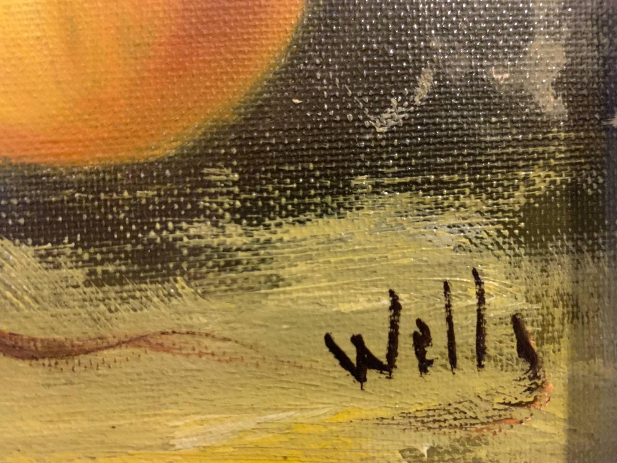 Óleo antiguo sobre lienzo, Naturaleza muerta, frutas, Enmarcado, Firmado Wells 6