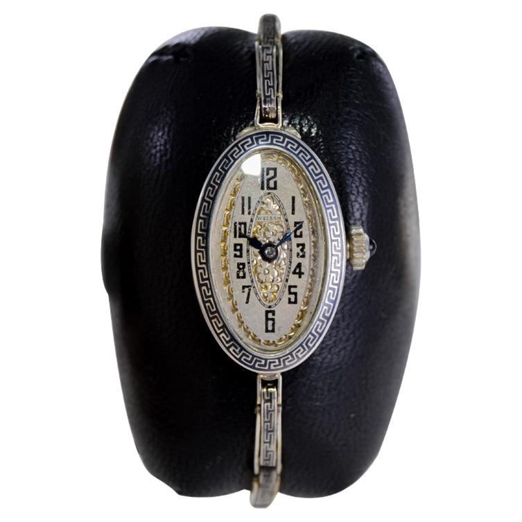 Welsam Silver and Niello Art Deco Ladies Watch with Original Bracelet 1920's For Sale