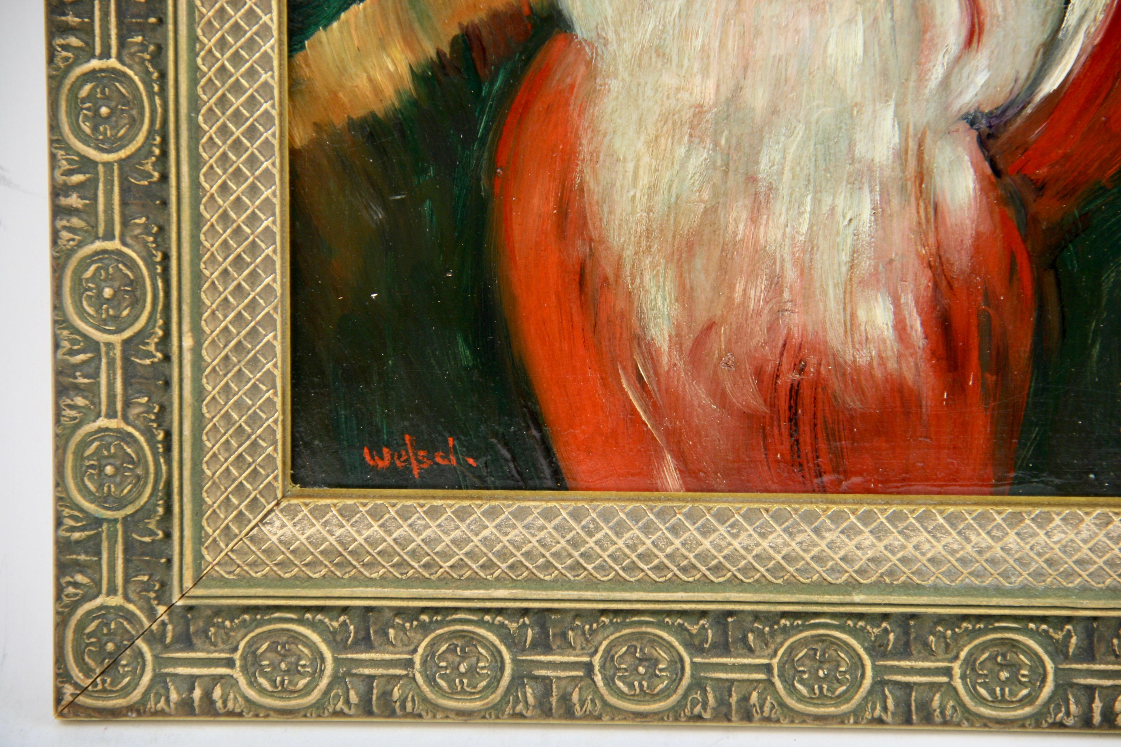 3423 Scrittore inglese  ritratto, olio su tavola esposto in una cornice in legno dorato, firmato da Welsh.Dimensioni dell'immagine 10 H. x 8 Wood