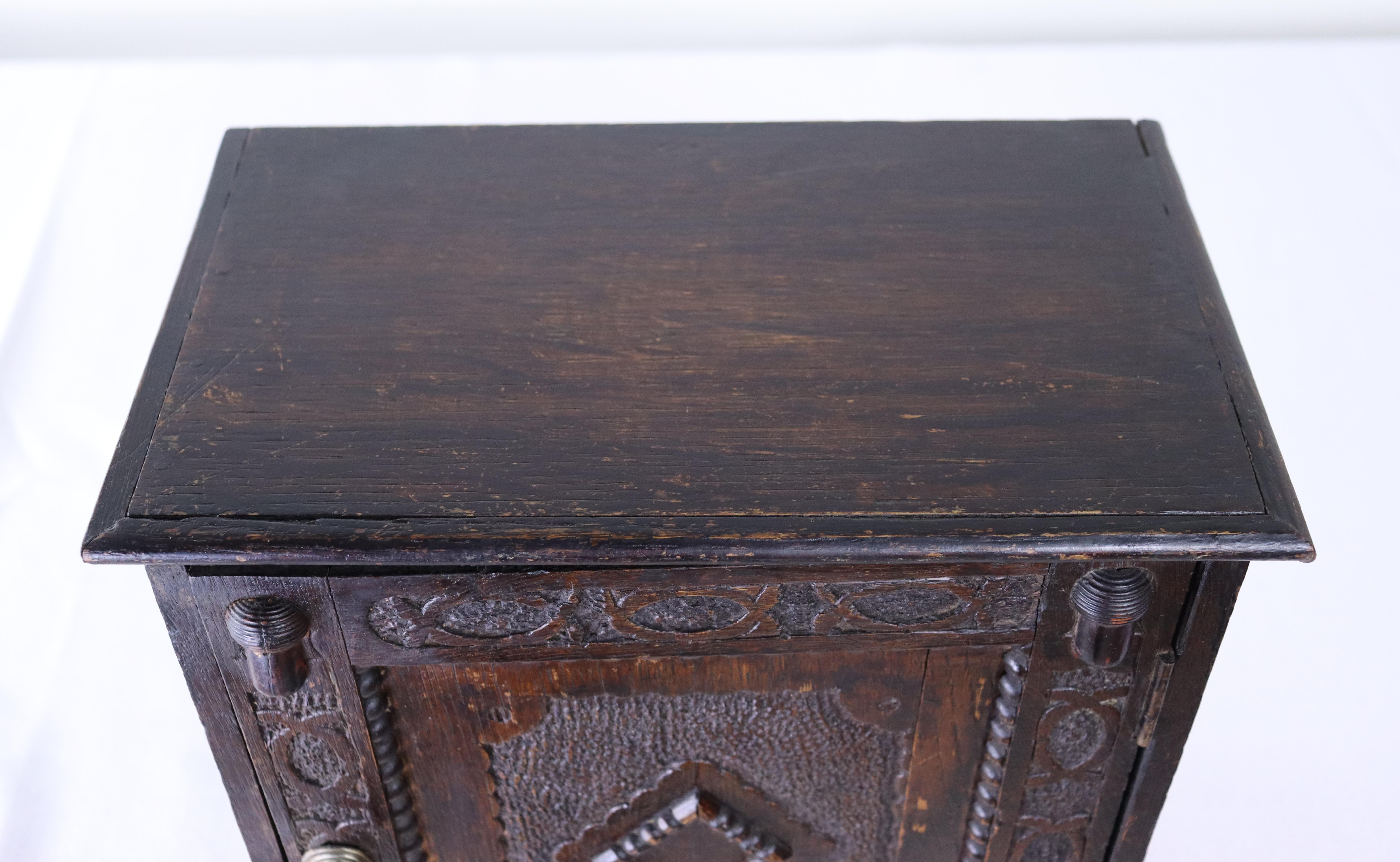 Welsh Carved Medicine Cabinet with Interior Drawer In Good Condition For Sale In Port Chester, NY