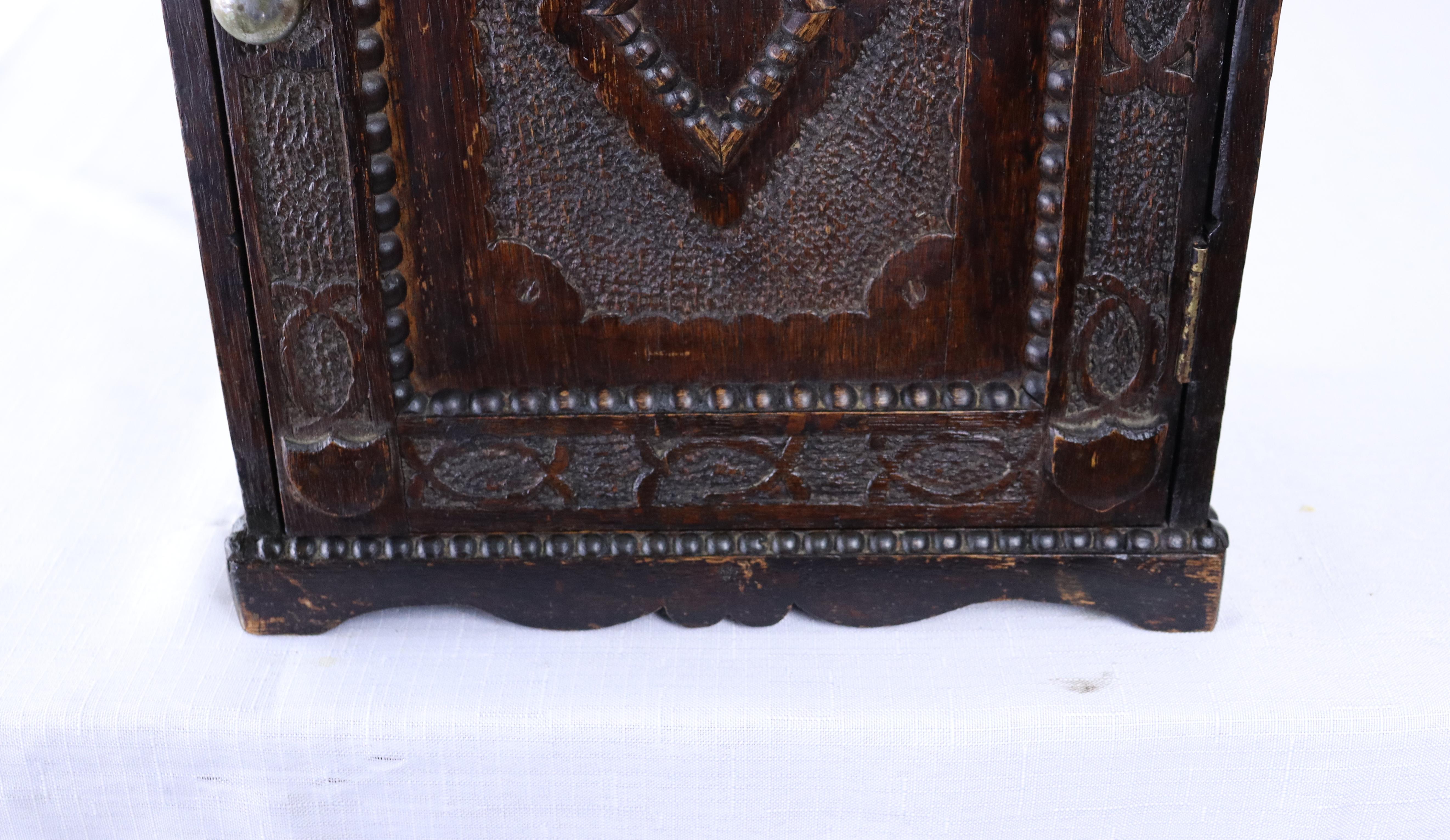 19th Century Welsh Carved Medicine Cabinet with Interior Drawer For Sale
