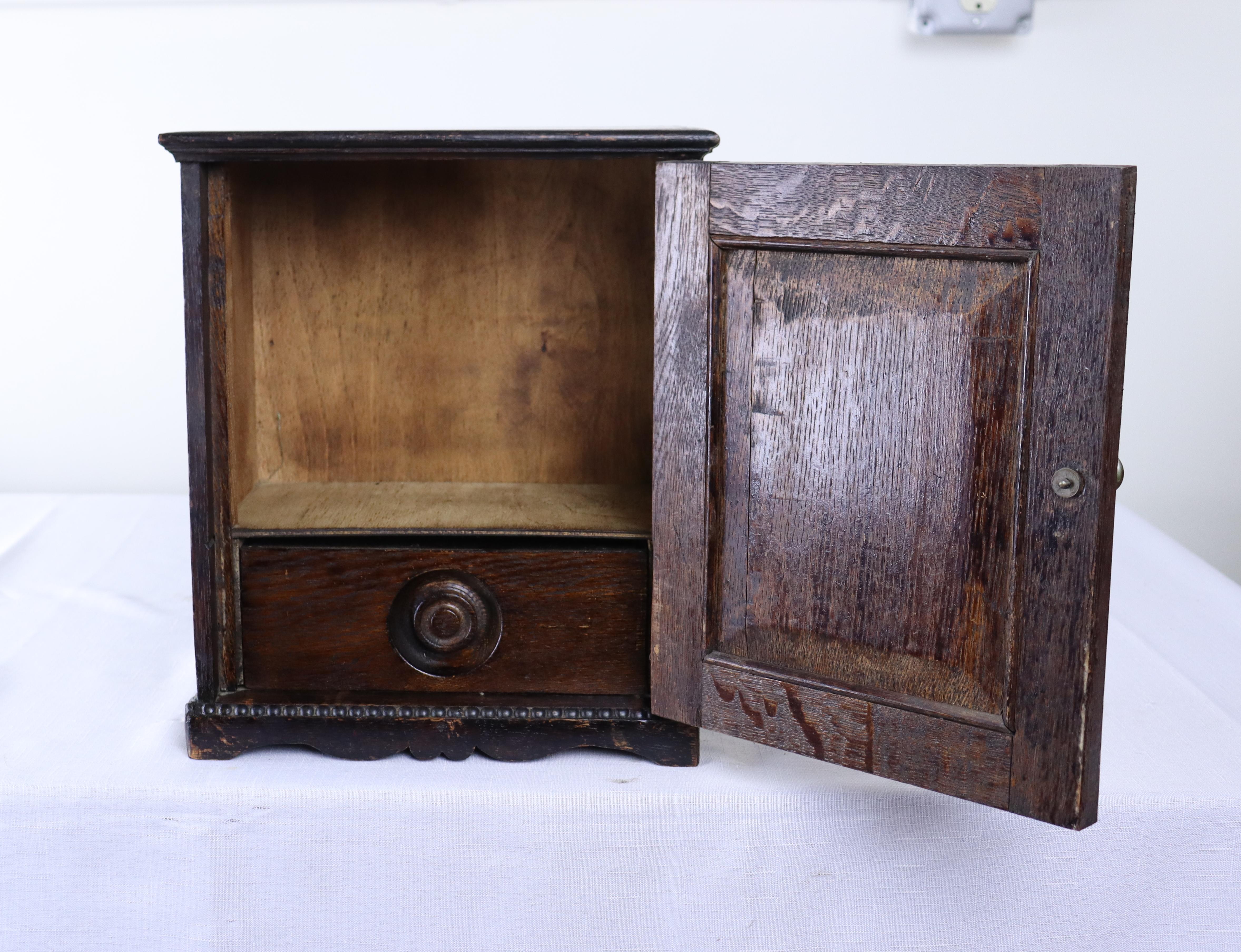 Pine Welsh Carved Medicine Cabinet with Interior Drawer For Sale