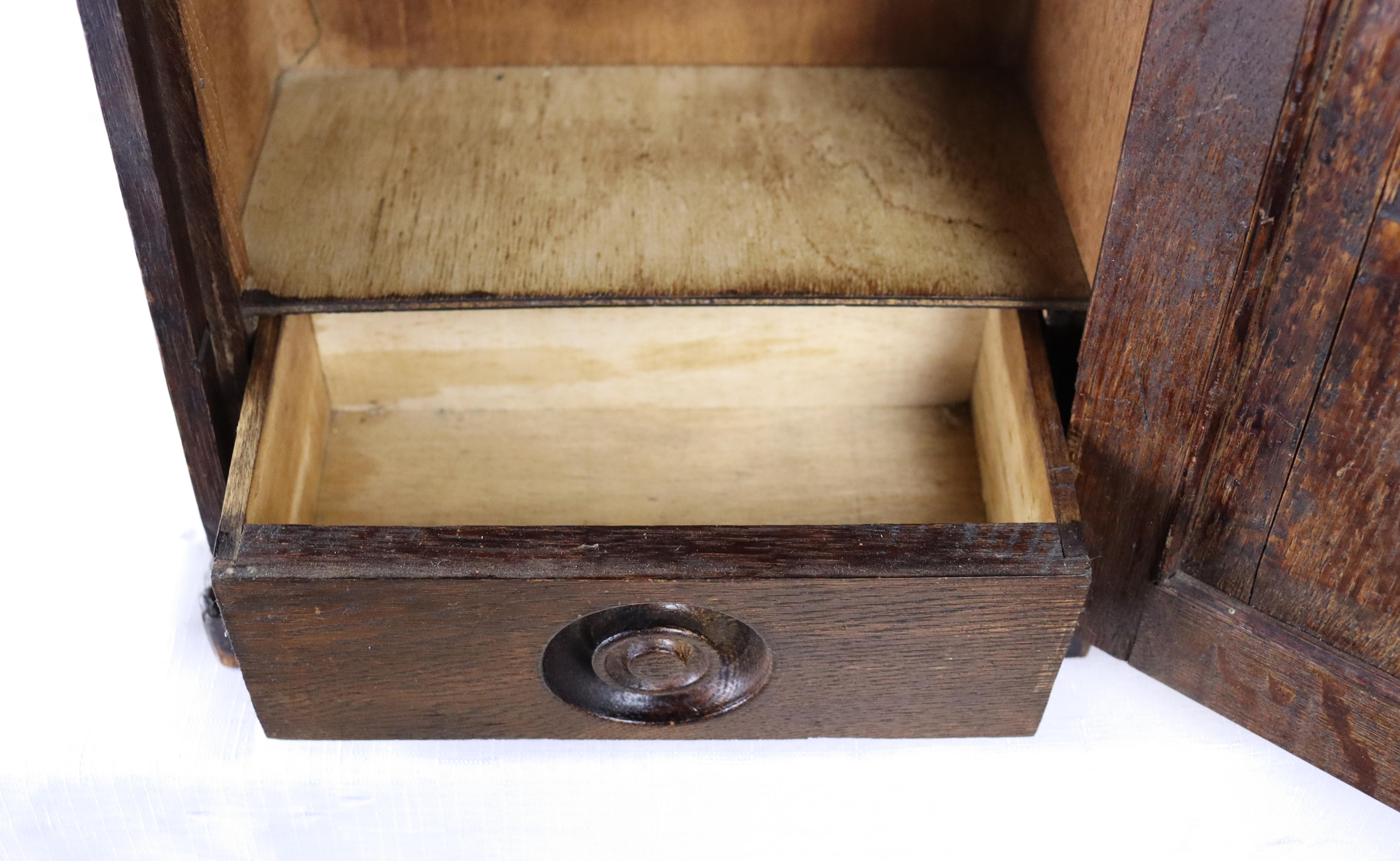 Welsh Carved Medicine Cabinet with Interior Drawer For Sale 1