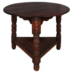 Antique Welsh Carved Pine Cricket Table