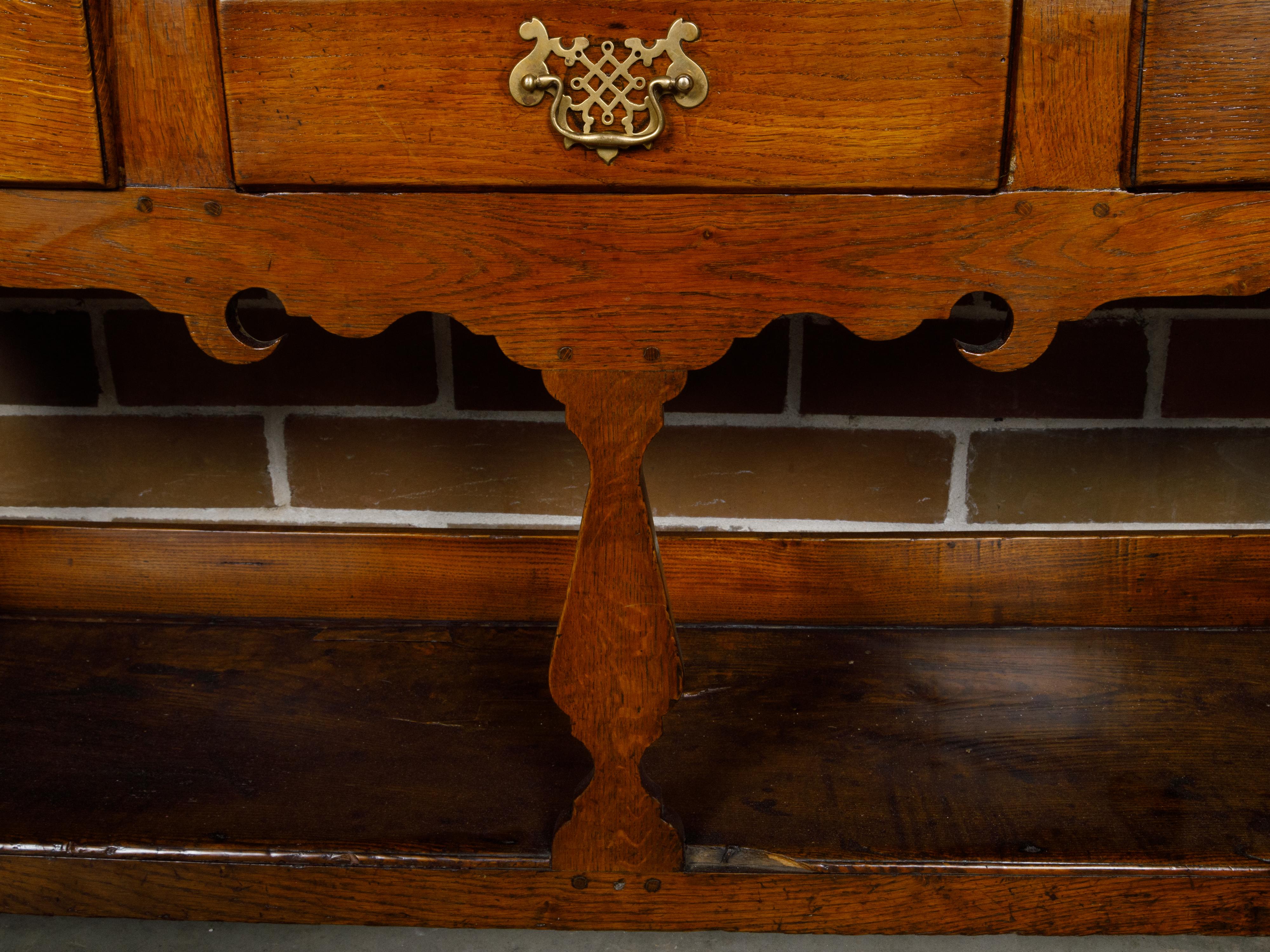 19th Century Welsh Country Cupboard Dresser with Open Shelves and Three Drawers For Sale