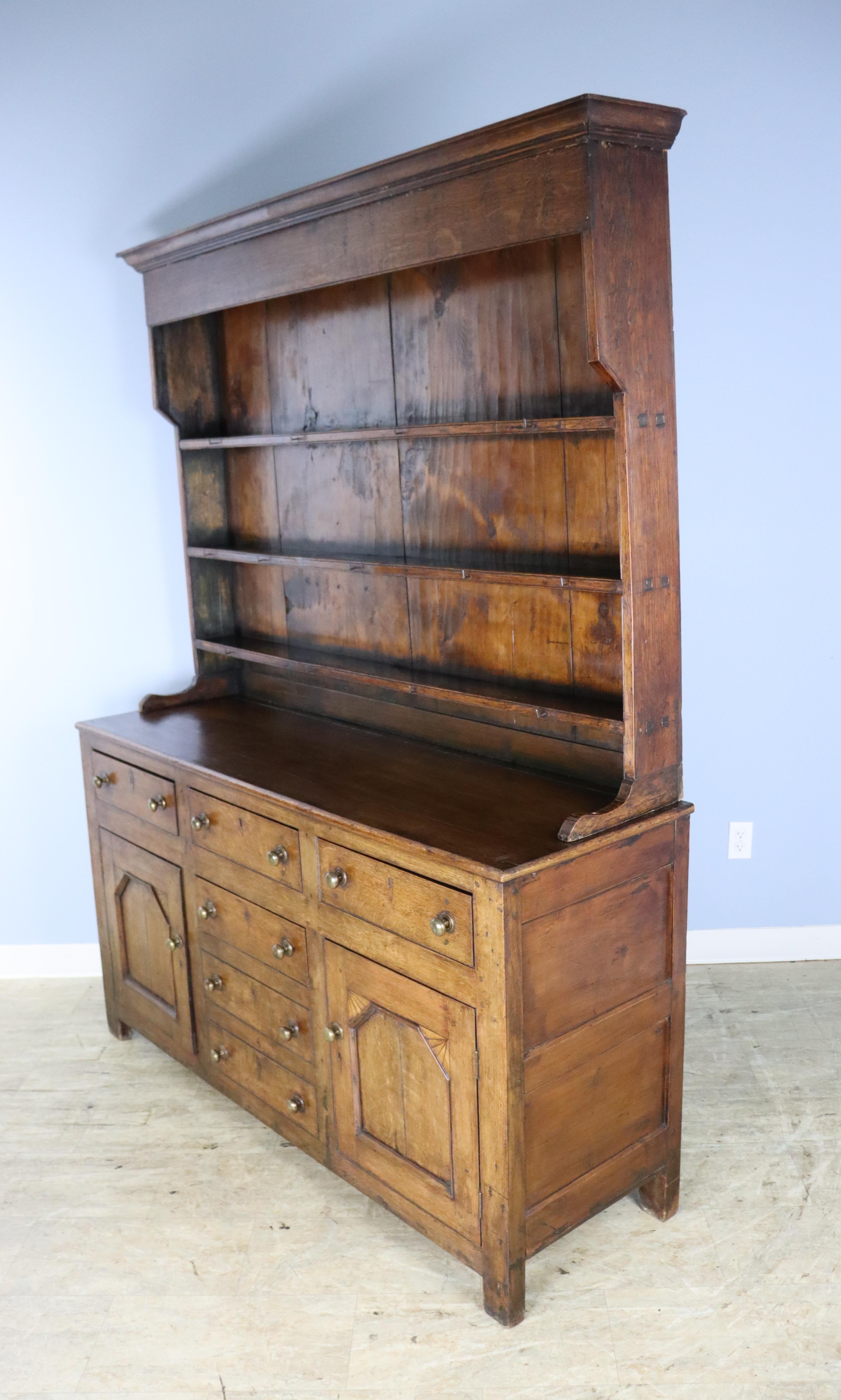 Welsh Country Oak Dresser, Original Hardware In Good Condition For Sale In Port Chester, NY