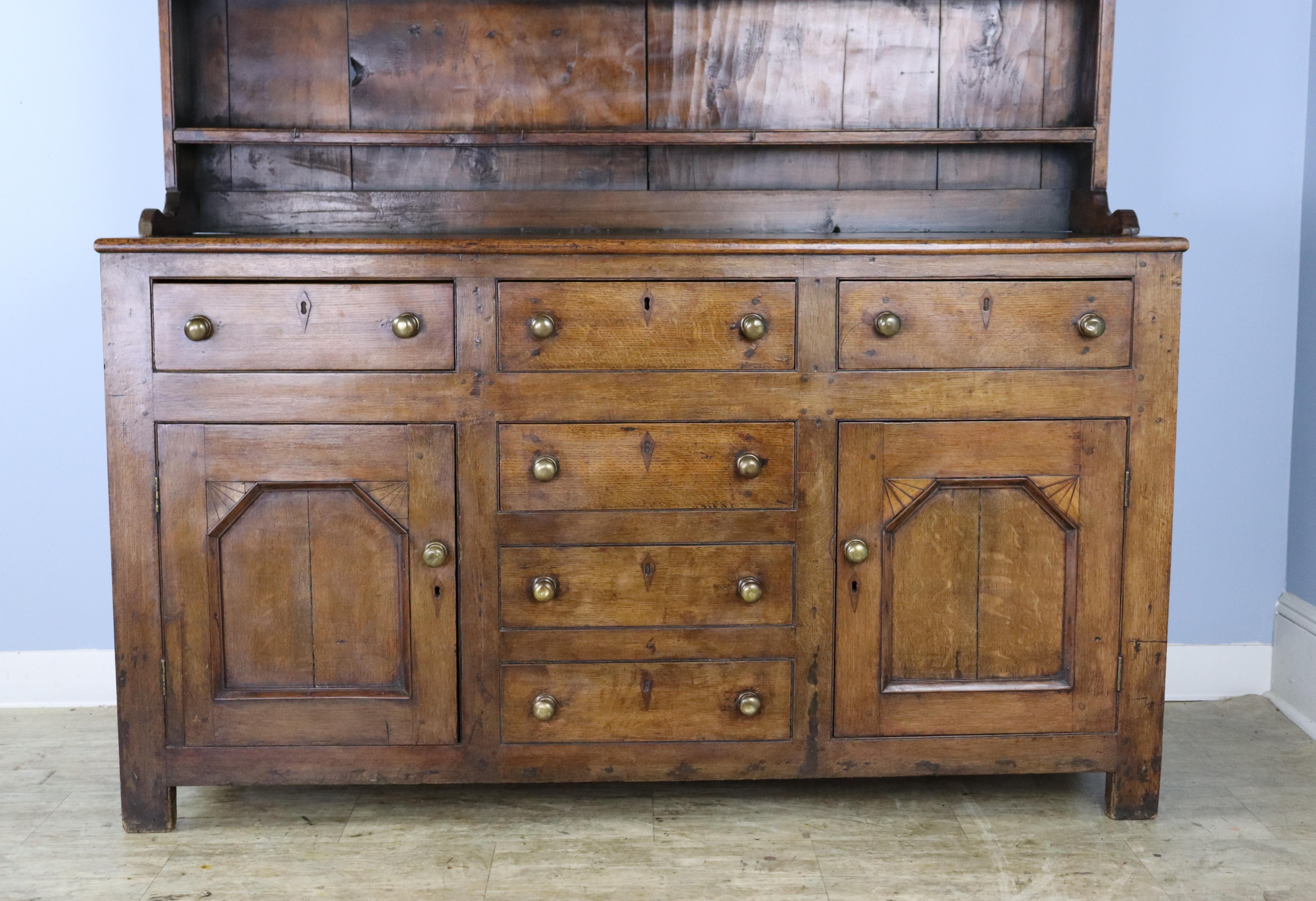 18th Century Welsh Country Oak Dresser, Original Hardware For Sale