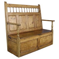 Antique Welsh Country Pine Box Settle in Fruitwood