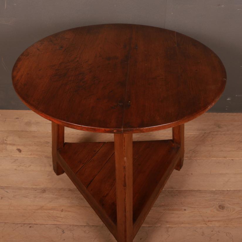Early 19th century welsh patinated pine cricket table, 1820

Dimensions:
28.5 inches (72 cms) high
32 inches (81 cms) diameter.

  