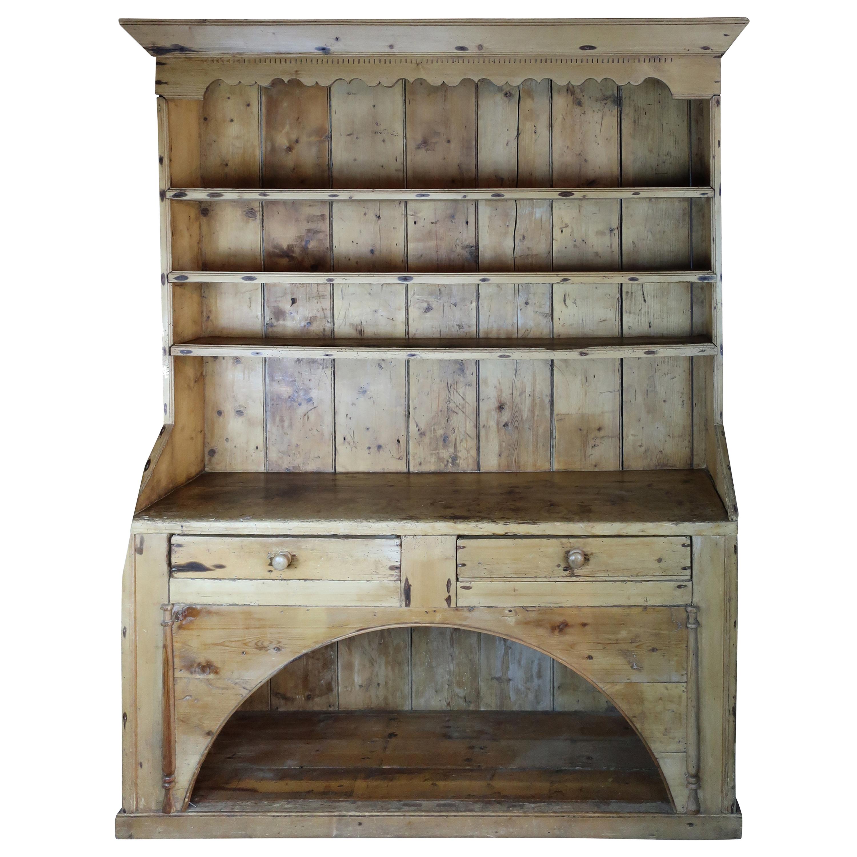 Welsh/ English Rustic Pine Dresser 20th Century with Open Plate Rack at