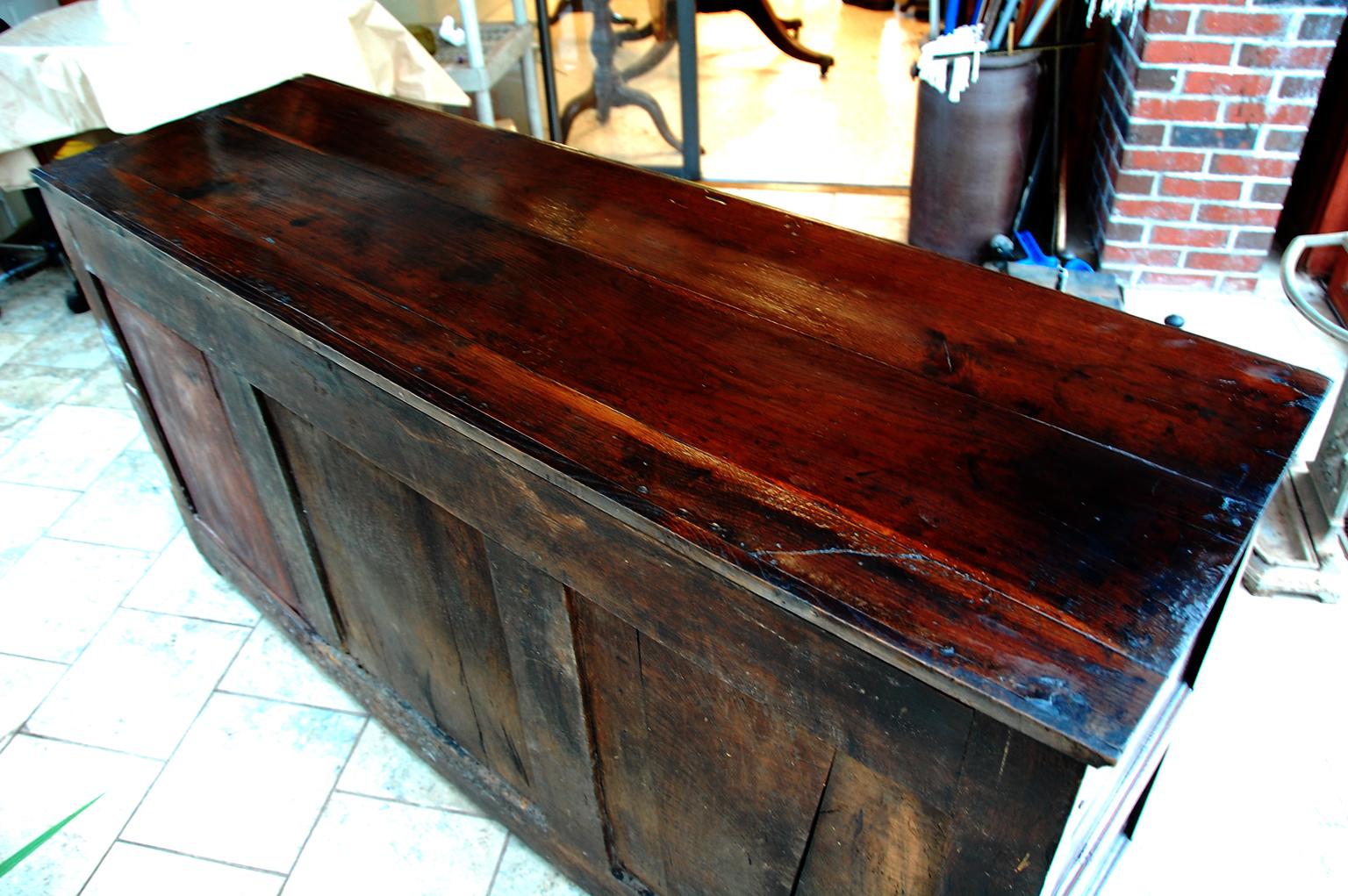 Welsh Georgian Oak Low Dresser with Six Drawers and Two Paneled Door Cupboards  For Sale 1