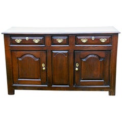 Used Welsh Georgian Oak Low Dresser with Three Drawers and Two Paneled Cupboard Doors