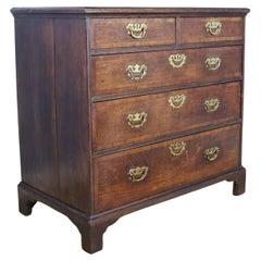 Antique Welsh Oak Chest of Drawers with Figured Mahogany Banding and Original Brasses