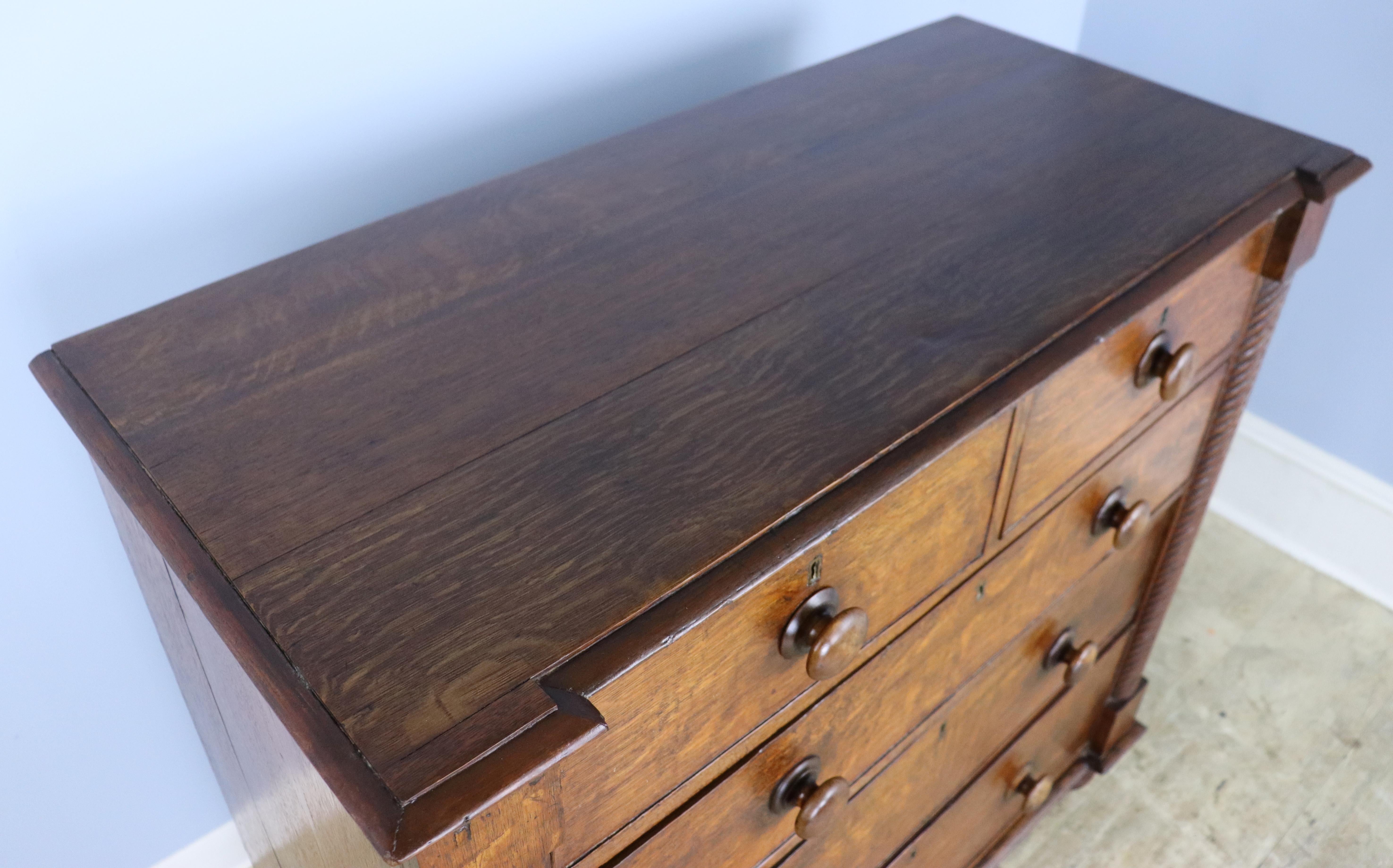 Welsh Oak Chest of Drawers with Twist Columns and Original Knobs For Sale 6