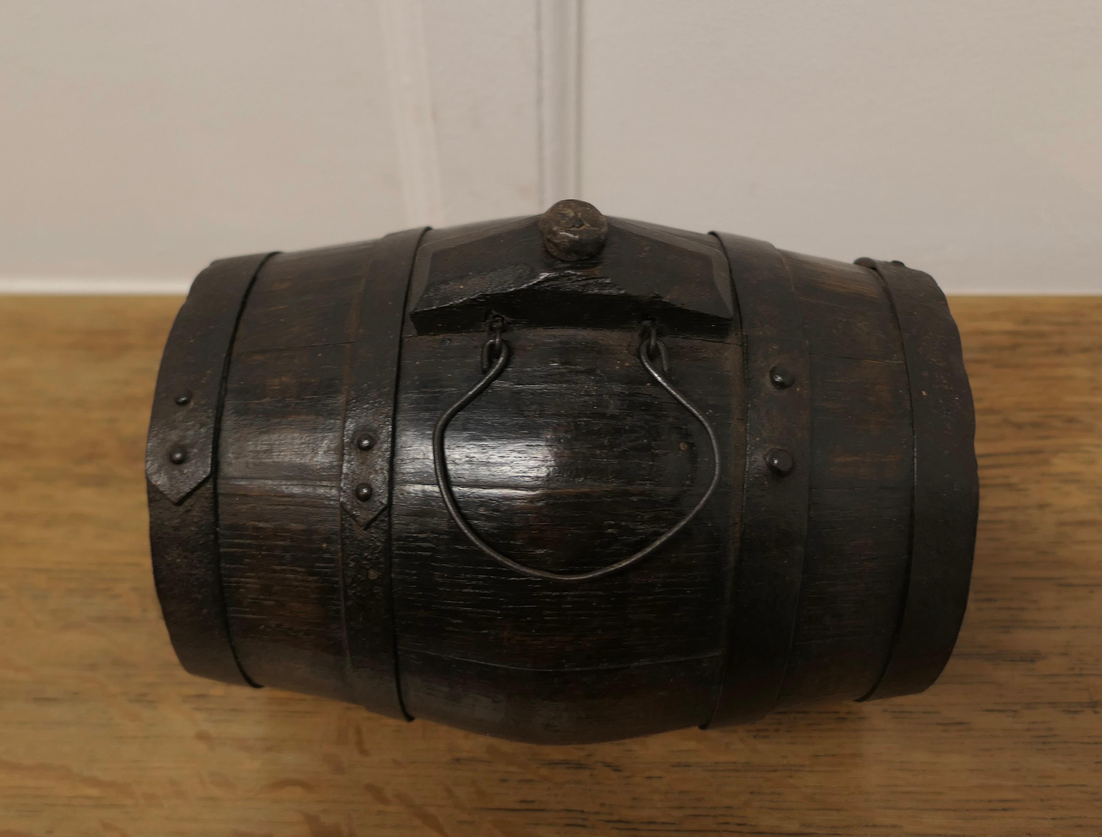 Mid-19th Century Welsh Oak Cider Flask, Welsh Oak Harvest Costrel For Sale