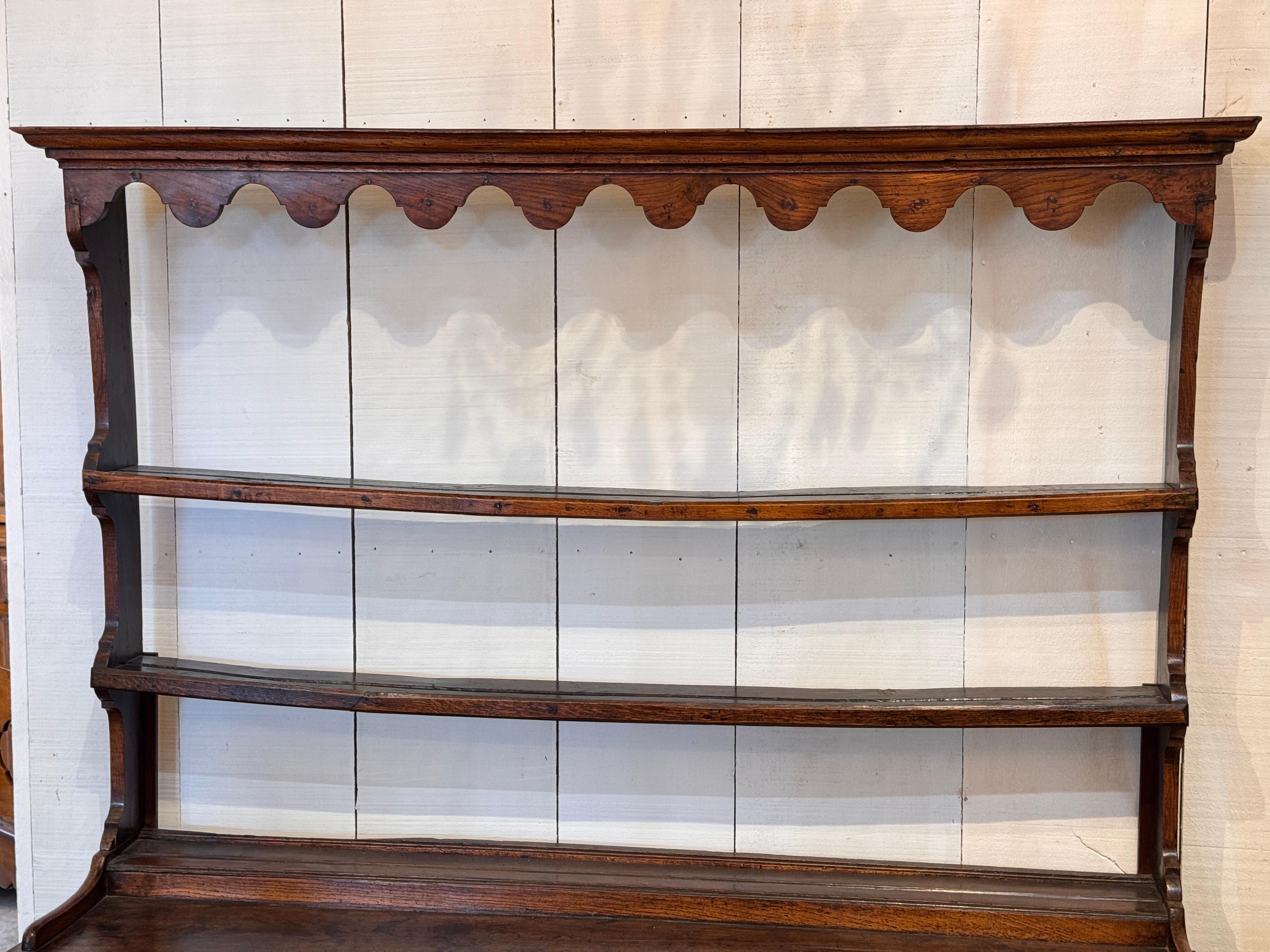 18th Century and Earlier Welsh Oak Dresser with Open Plate Rack For Sale