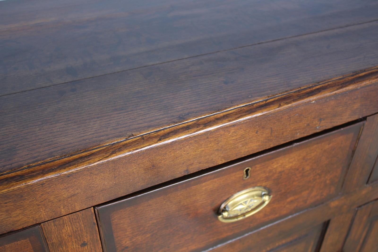 Welsh Oak Two Door Dresser Base, Mahogany Crossbanding and Original Brasses 2