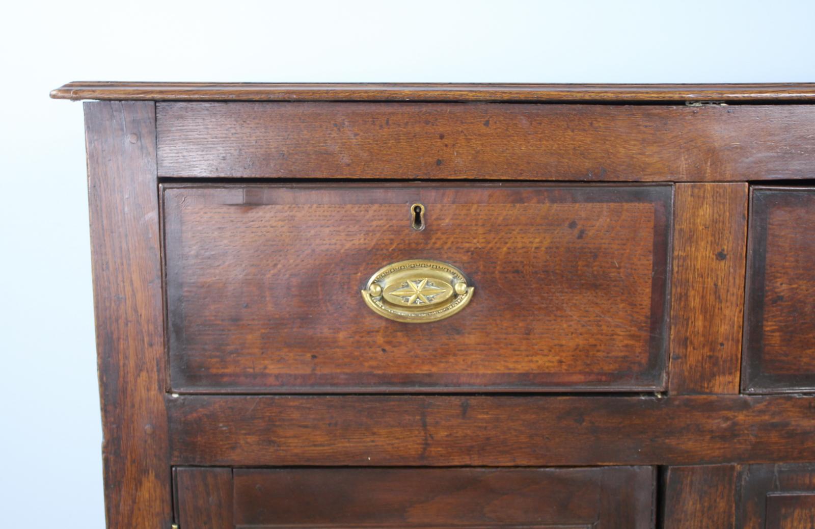 Welsh Oak Two Door Dresser Base, Mahogany Crossbanding and Original Brasses 4