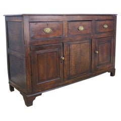 Used Welsh Oak Two Door Dresser Base, Mahogany Crossbanding and Original Brasses