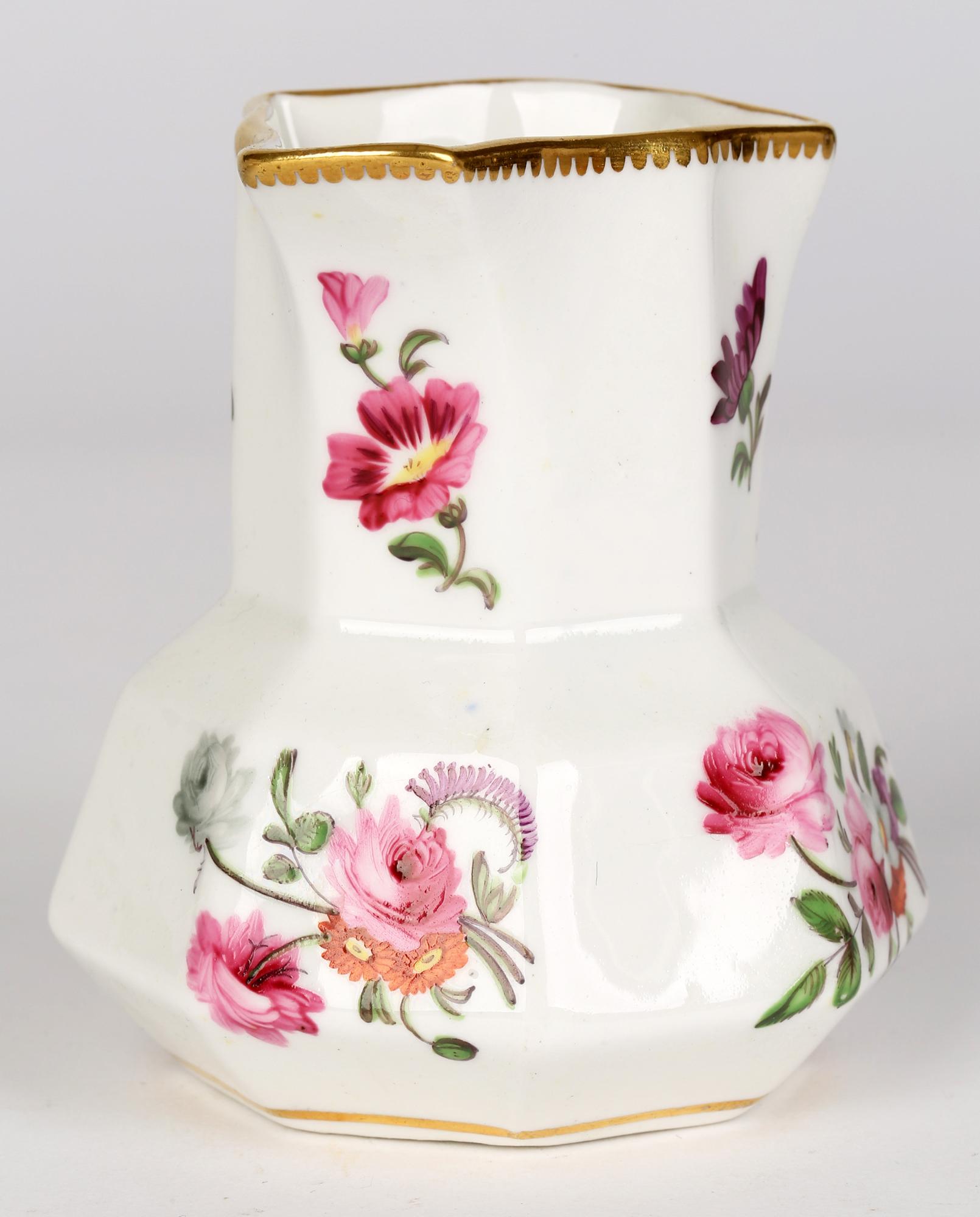 Welsh or English Floral Hand Painted Porcelain Serpent Handle Jug and Stand For Sale 7