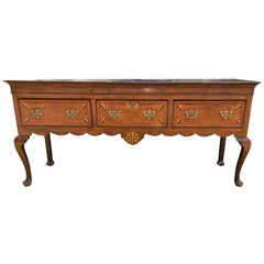 Antique Welsh or English Inlaid Oak Dresser Base Sideboard with Mahogany Banding