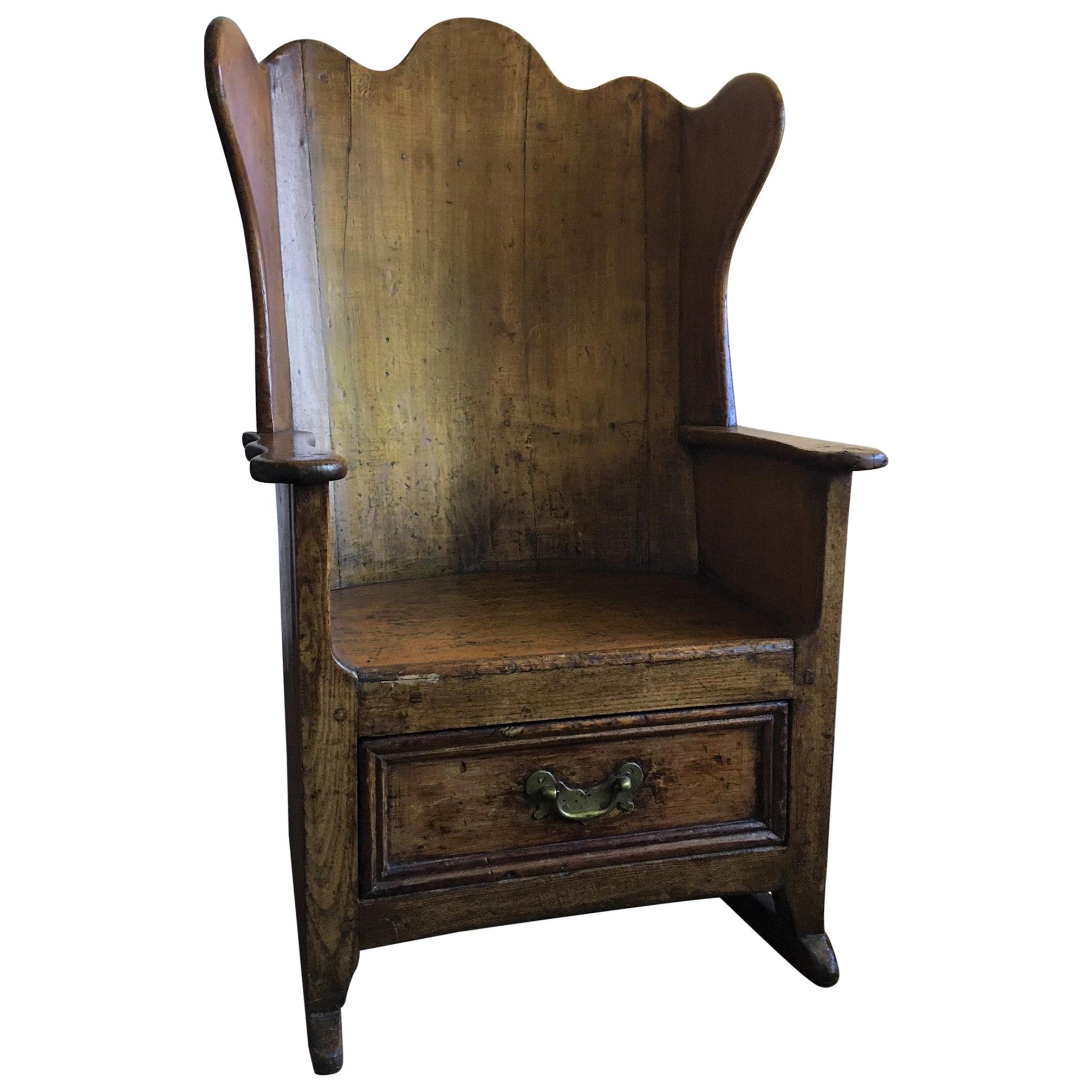 Welsh Pine Shepherd or Lambing Rocker Glider Chair with a Drawer, 19th Century