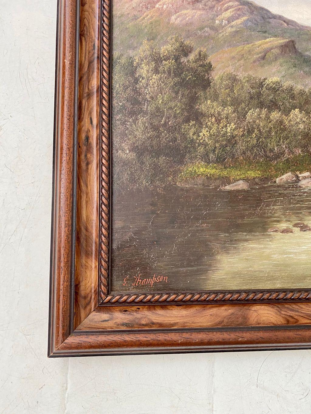 Welsh River Landscape with Fly Fisherman, by S. Thompson, 19th Century For Sale 1