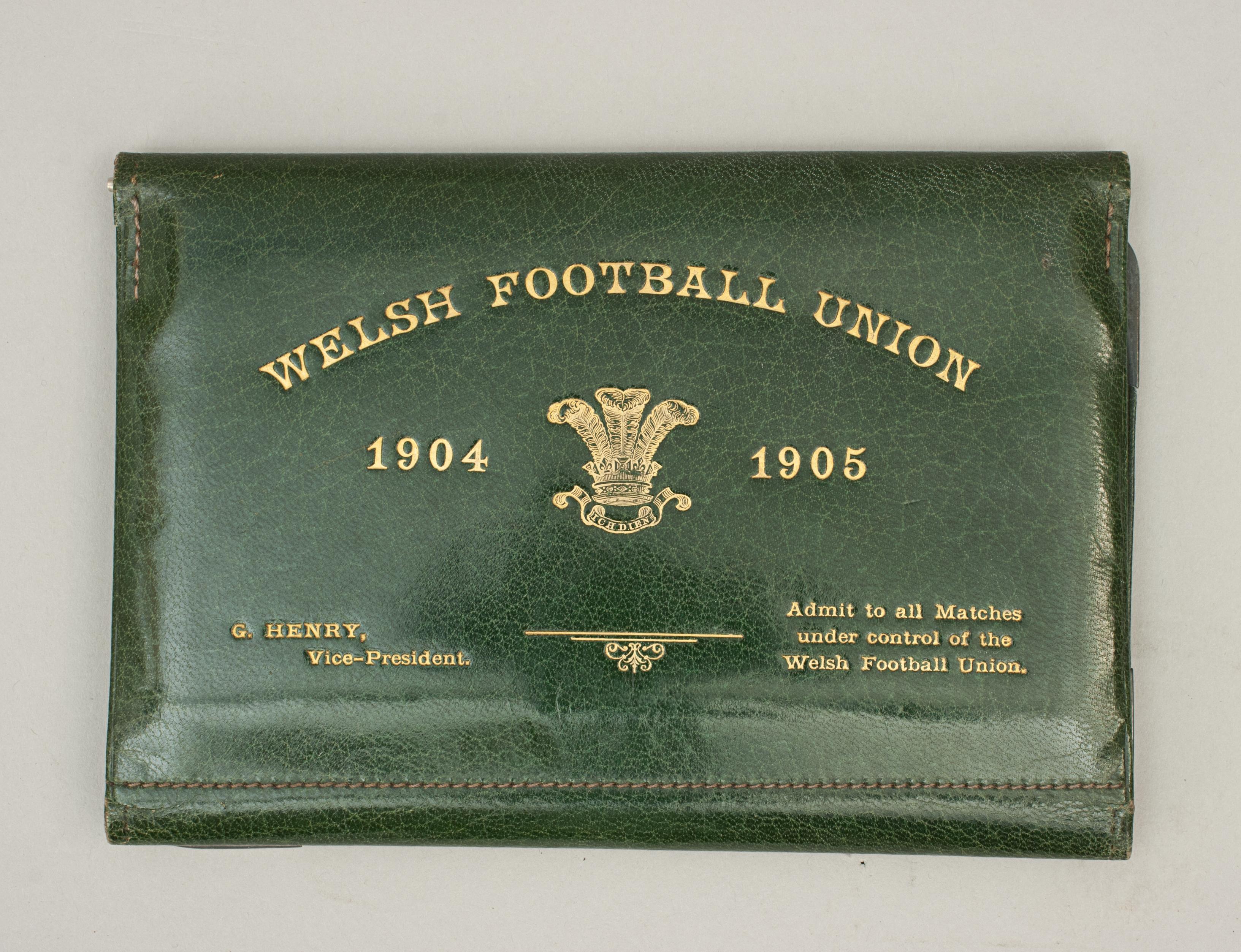 Late 19th Century Welsh Rugby Union Tickets and Lapel Pin, Welsh Football Union For Sale