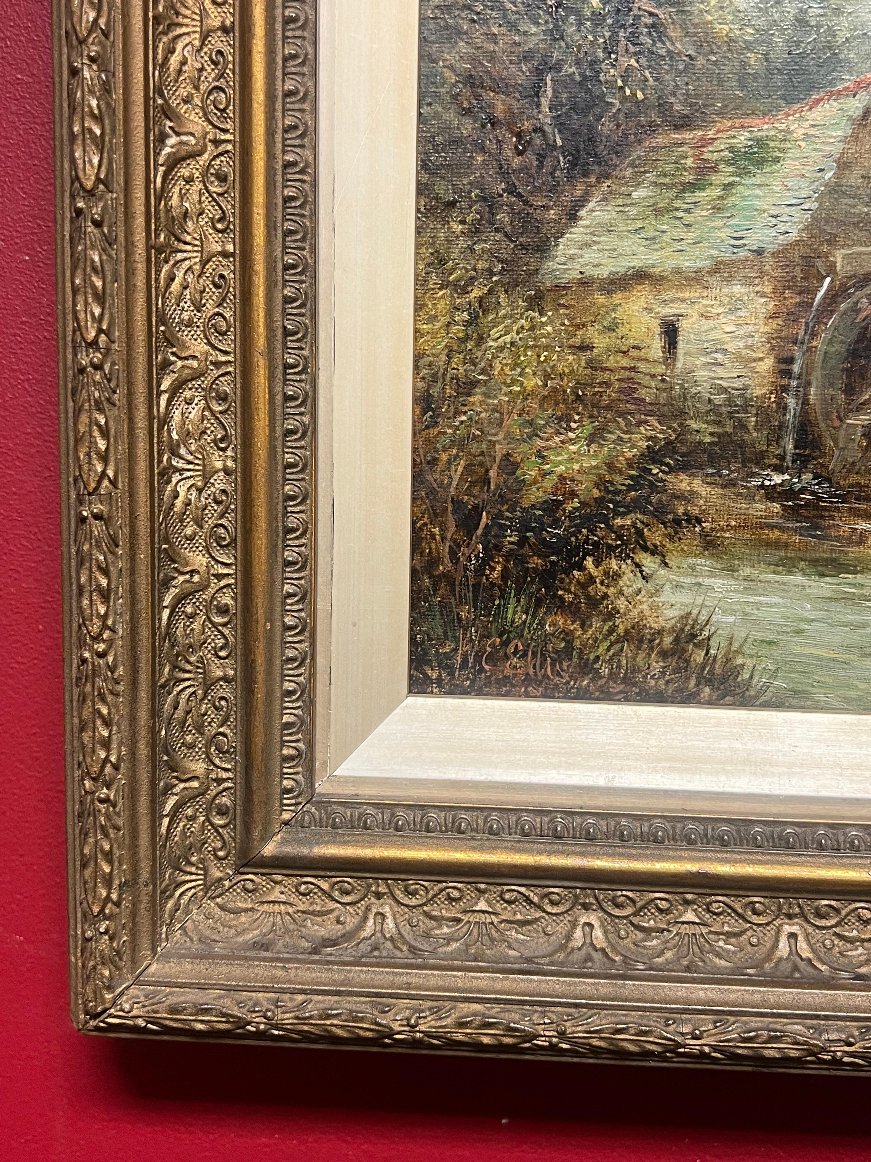 Welsh Öl-Landschaft des 19. Jahrhunderts mit rustikaler Wassermühle mit Figur des Flusses im Angebot 5