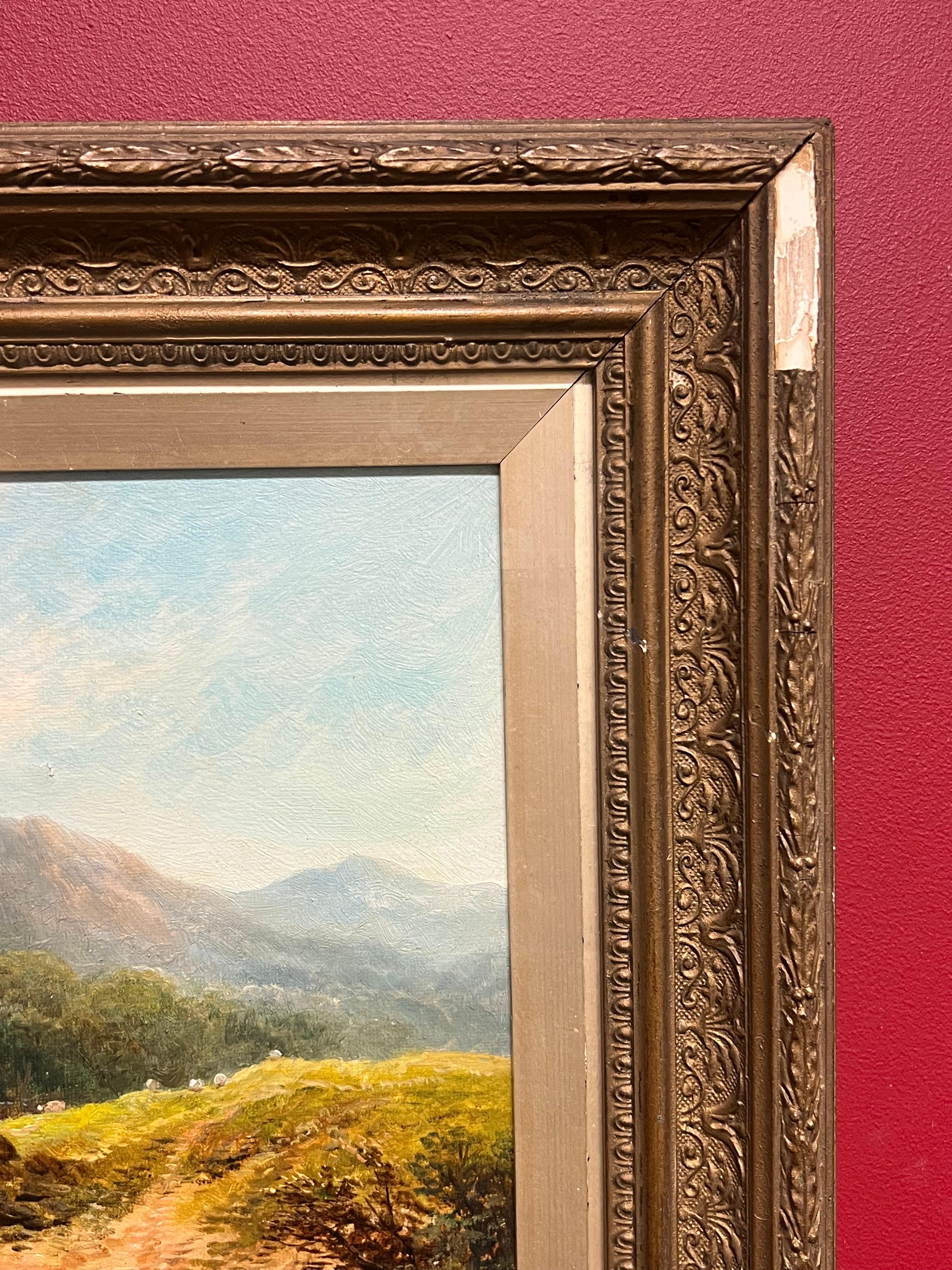 Welsh Öl-Landschaft des 19. Jahrhunderts mit rustikaler Wassermühle mit Figur des Flusses im Angebot 6