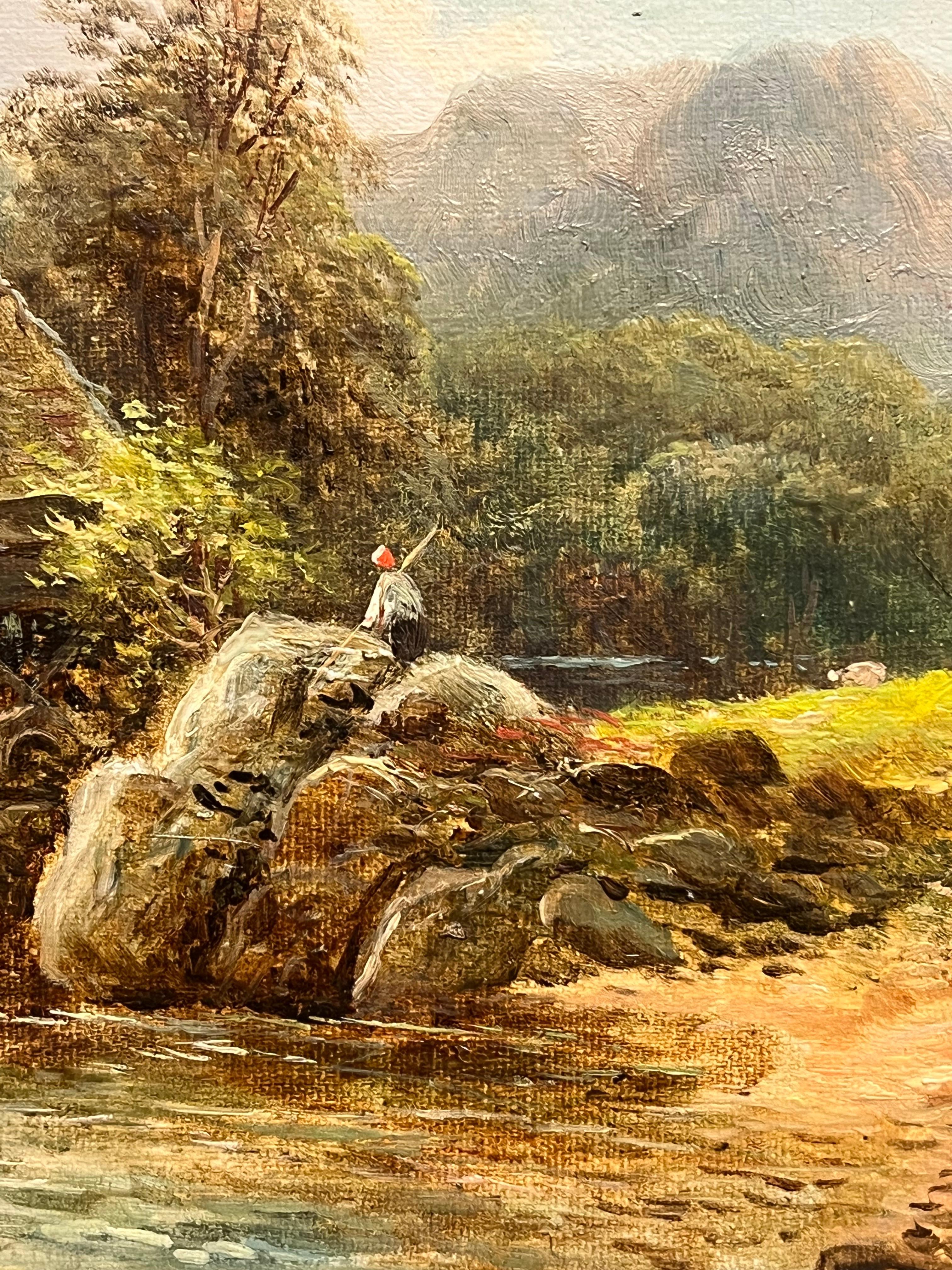Welsh Öl-Landschaft des 19. Jahrhunderts mit rustikaler Wassermühle mit Figur des Flusses im Angebot 2