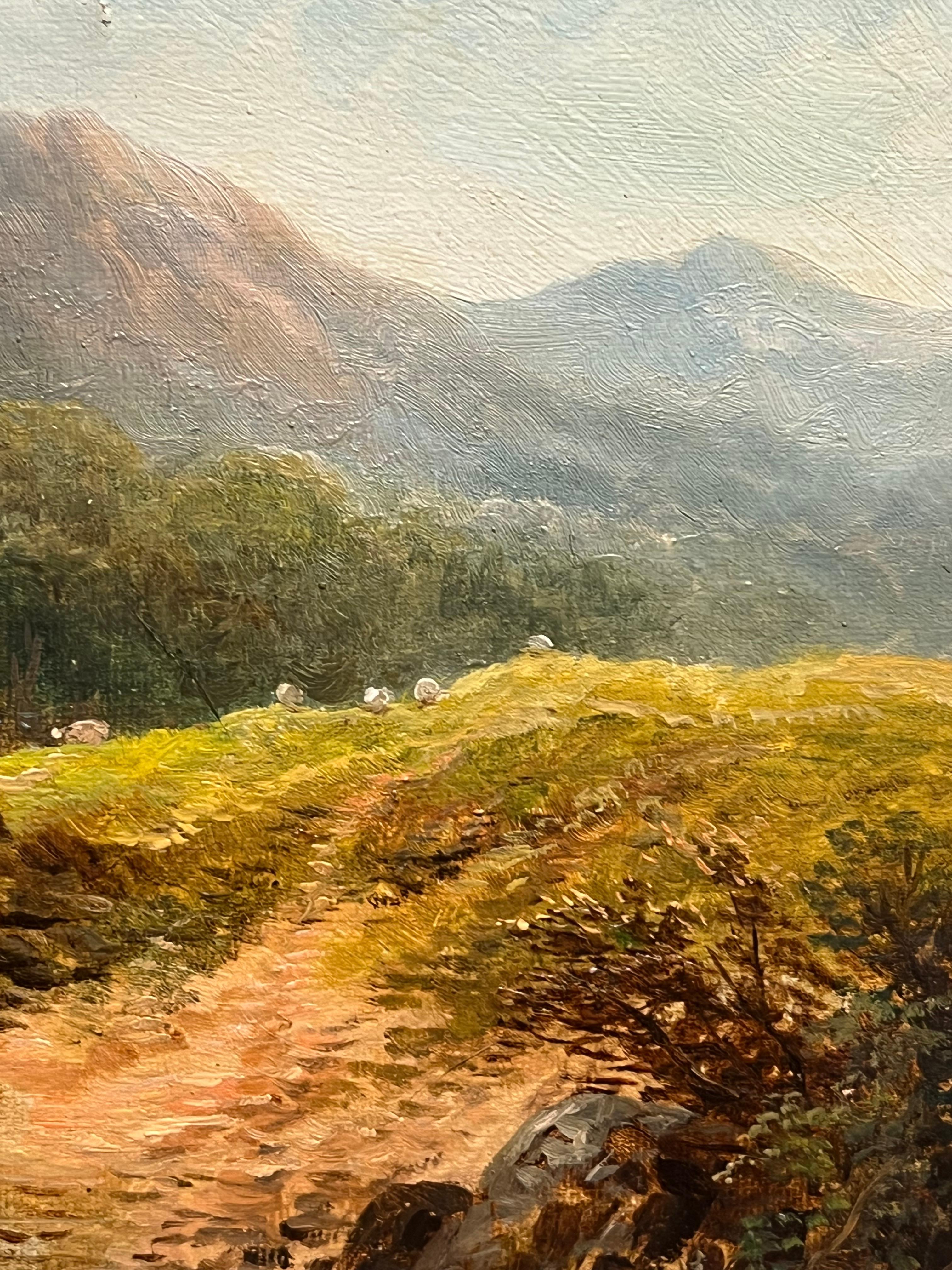 Welsh Öl-Landschaft des 19. Jahrhunderts mit rustikaler Wassermühle mit Figur des Flusses im Angebot 3
