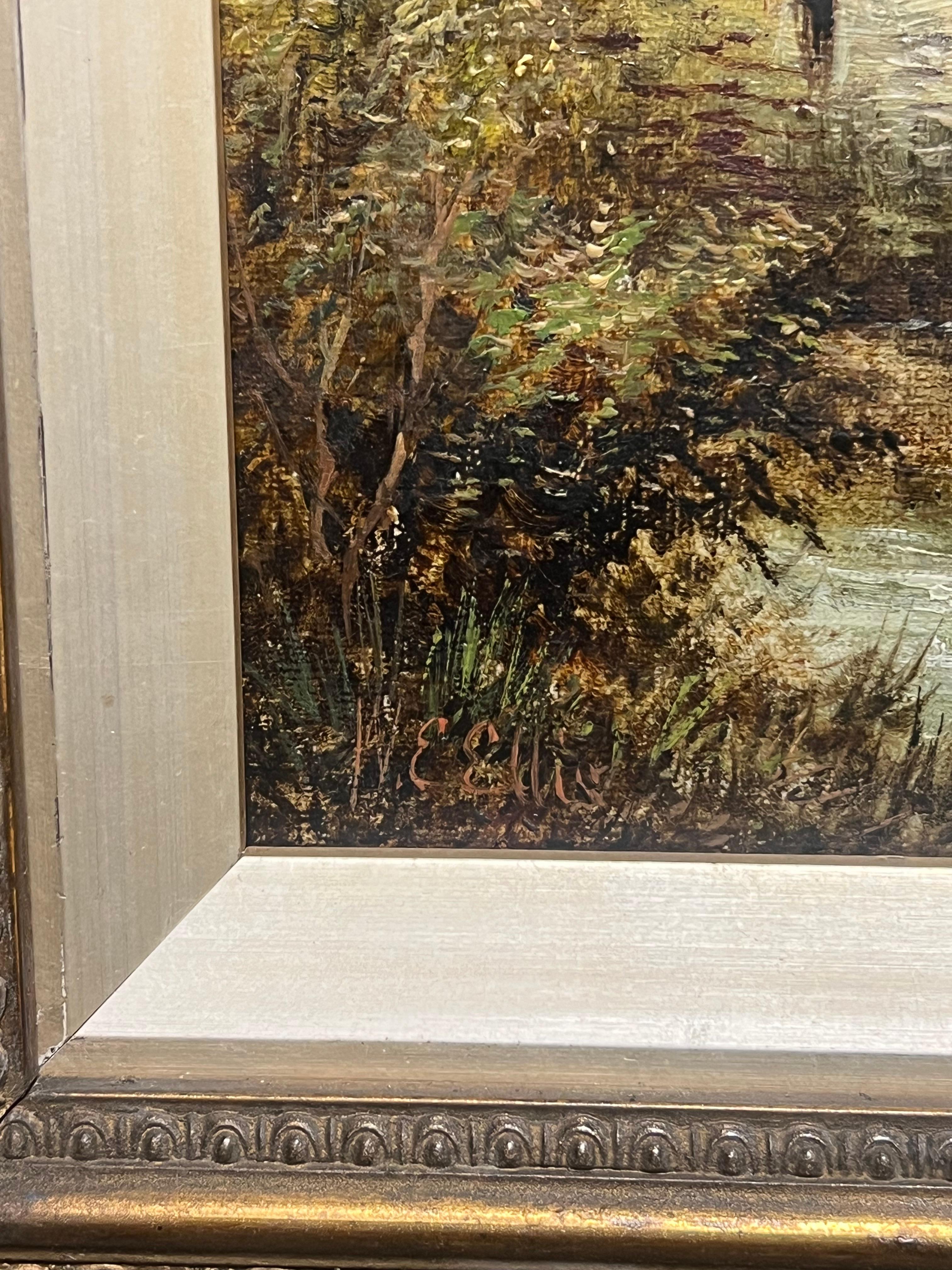 Welsh Öl-Landschaft des 19. Jahrhunderts mit rustikaler Wassermühle mit Figur des Flusses im Angebot 4