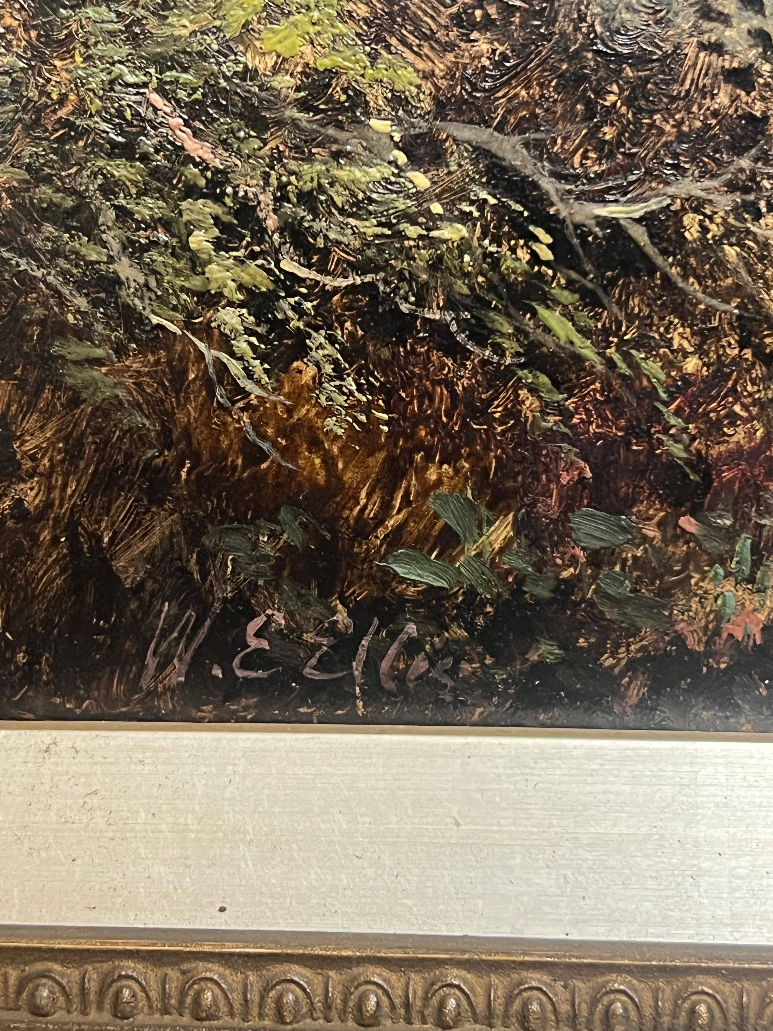 Antiguo óleo galés Encantadora casita con figuras en un entorno campestre en venta 4