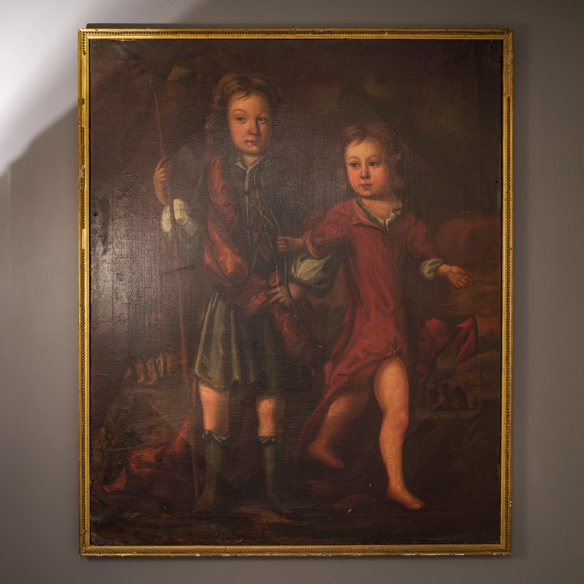 Ritratto dei due figli dei coniugi Oliver Jones, a figura intera, uno vestito di blu, l'altro di rosso, con in mano un arco e una lancia. 

Olio su tela
Senza cornice: 126,2 x 102 cm
Incorniciato: 130,5 x 107,4 cm

Peso approssimativo: 5 KG 


LE