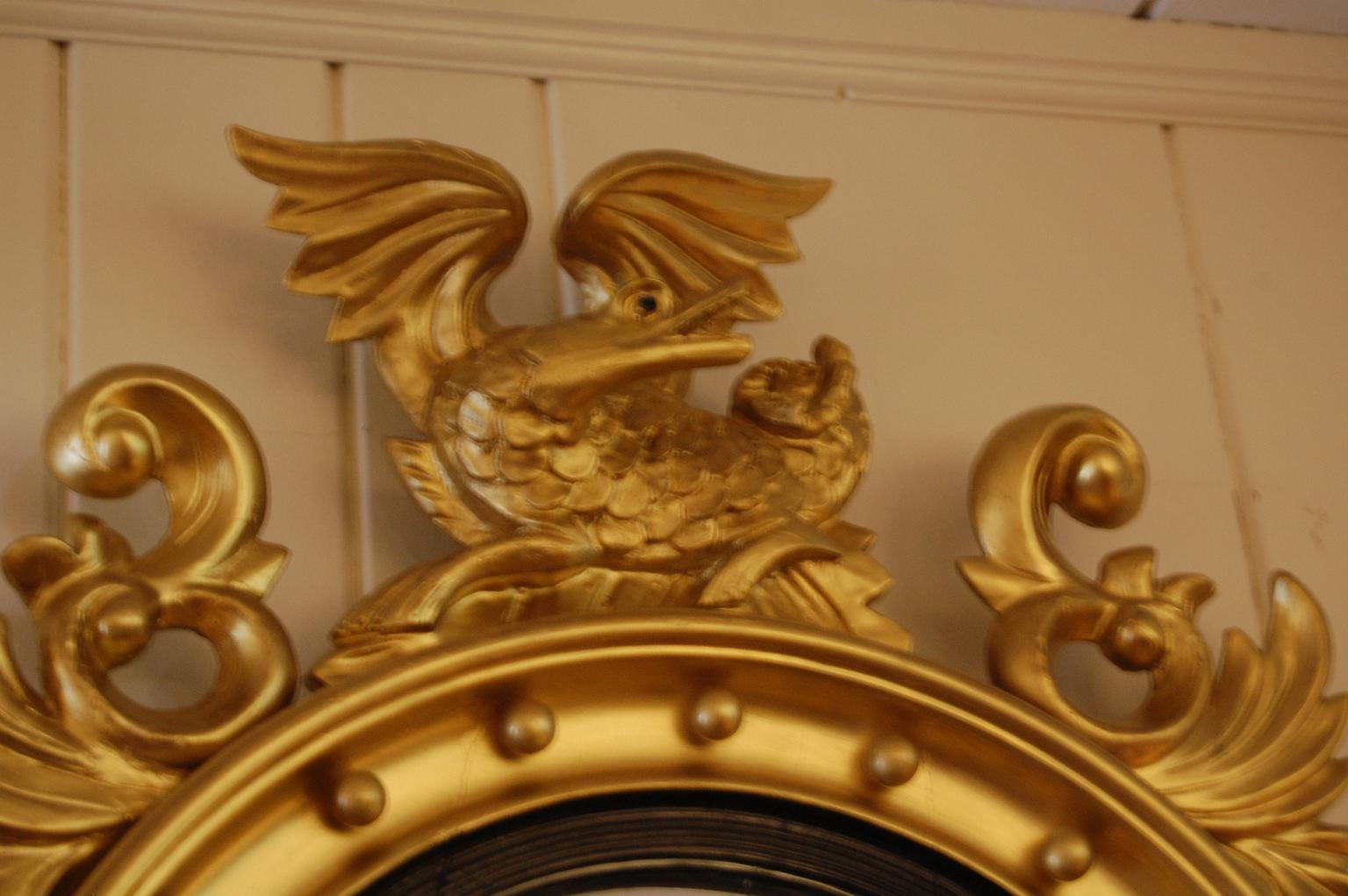 Welsh William IV Gilt Convex Mirror with Winged Dragon Carving and Balls In Good Condition In Wells, ME