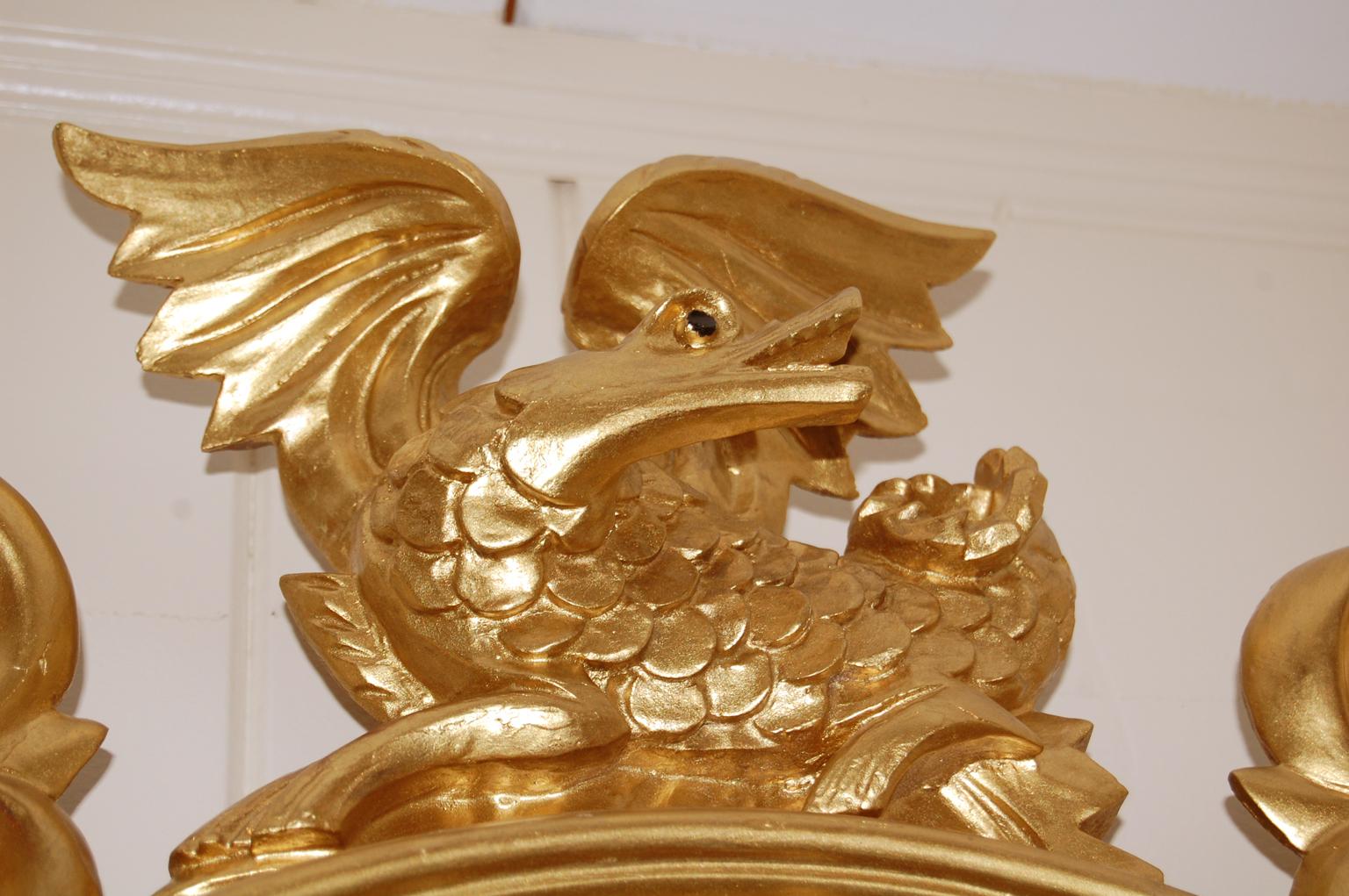 Mid-19th Century Welsh William IV Gilt Convex Mirror with Winged Dragon Carving and Balls