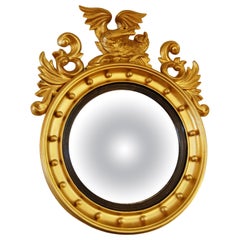 Welsh William IV Gilt Convex Mirror with Winged Dragon Carving and Balls