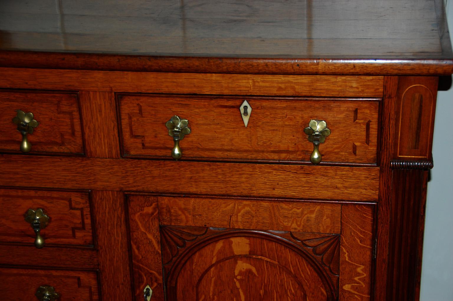 Mid-19th Century Welsh William IV Oak and Walnut Low Dresser with Drawers and Cupboards