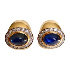 Vintage Wempe 18 Karat Yellow Gold and White Gold Earrings Set with Cabochon Sapphires