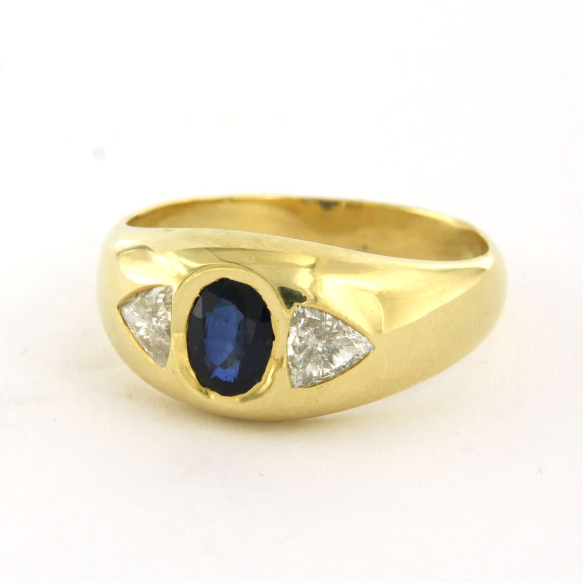 Uomo Anello Wempe in oro 18k con zaffiro 1,10ct e diamante taglio triangolo fino a 0,80ct in vendita