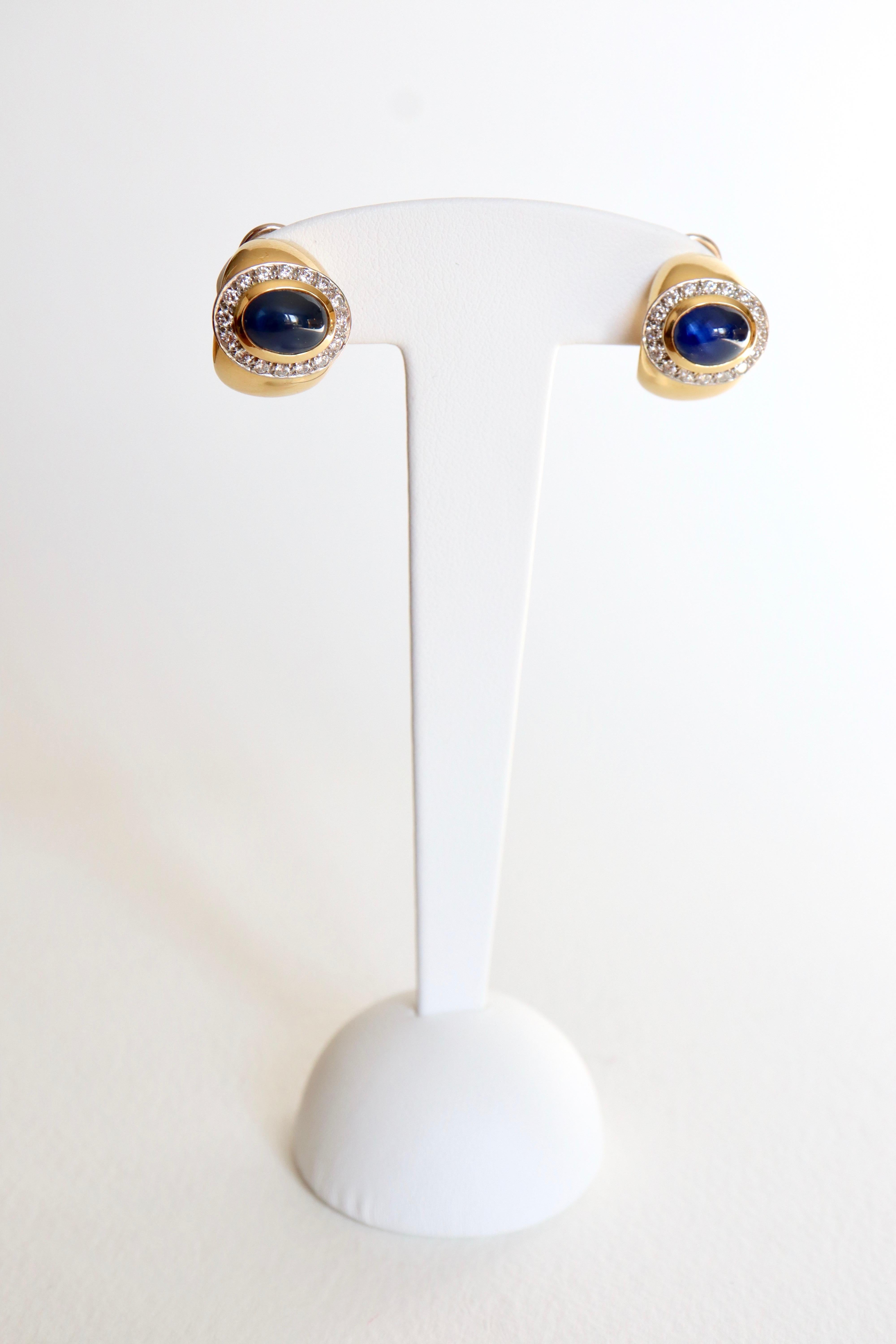 Wempe 18 Karat Yellow Gold and White Gold Earrings Set with Cabochon Sapphires 4