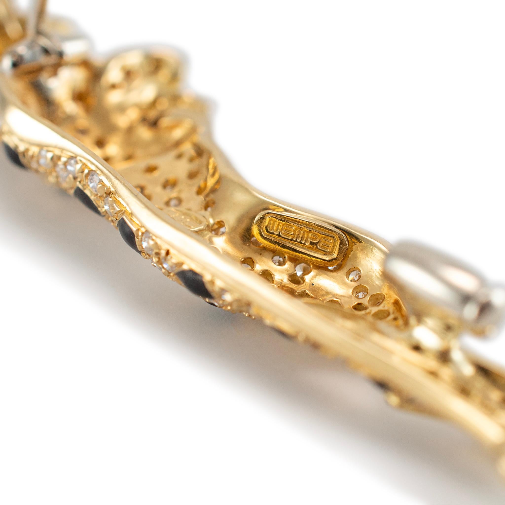 Pantherbrosche von Wempe, 18 Karat Gelbgold Diamant Smaragd Schwarz Emaille für Damen oder Herren