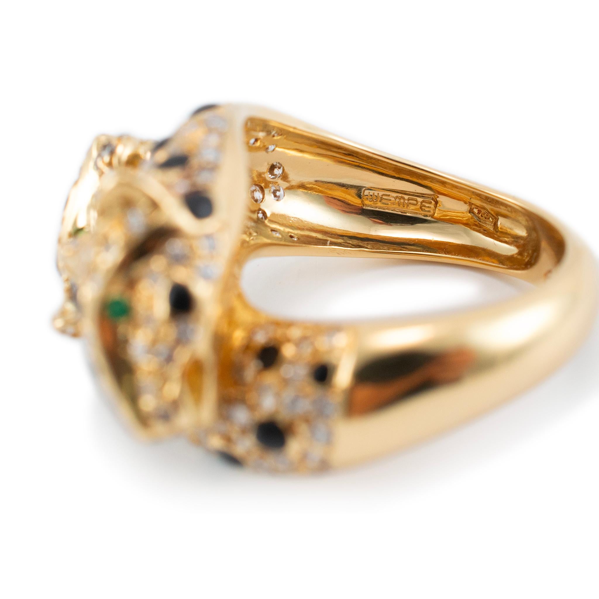 Wempe 18K Yellow Gold Diamond Emerald Black Enamel Panther Cocktail Ring 1