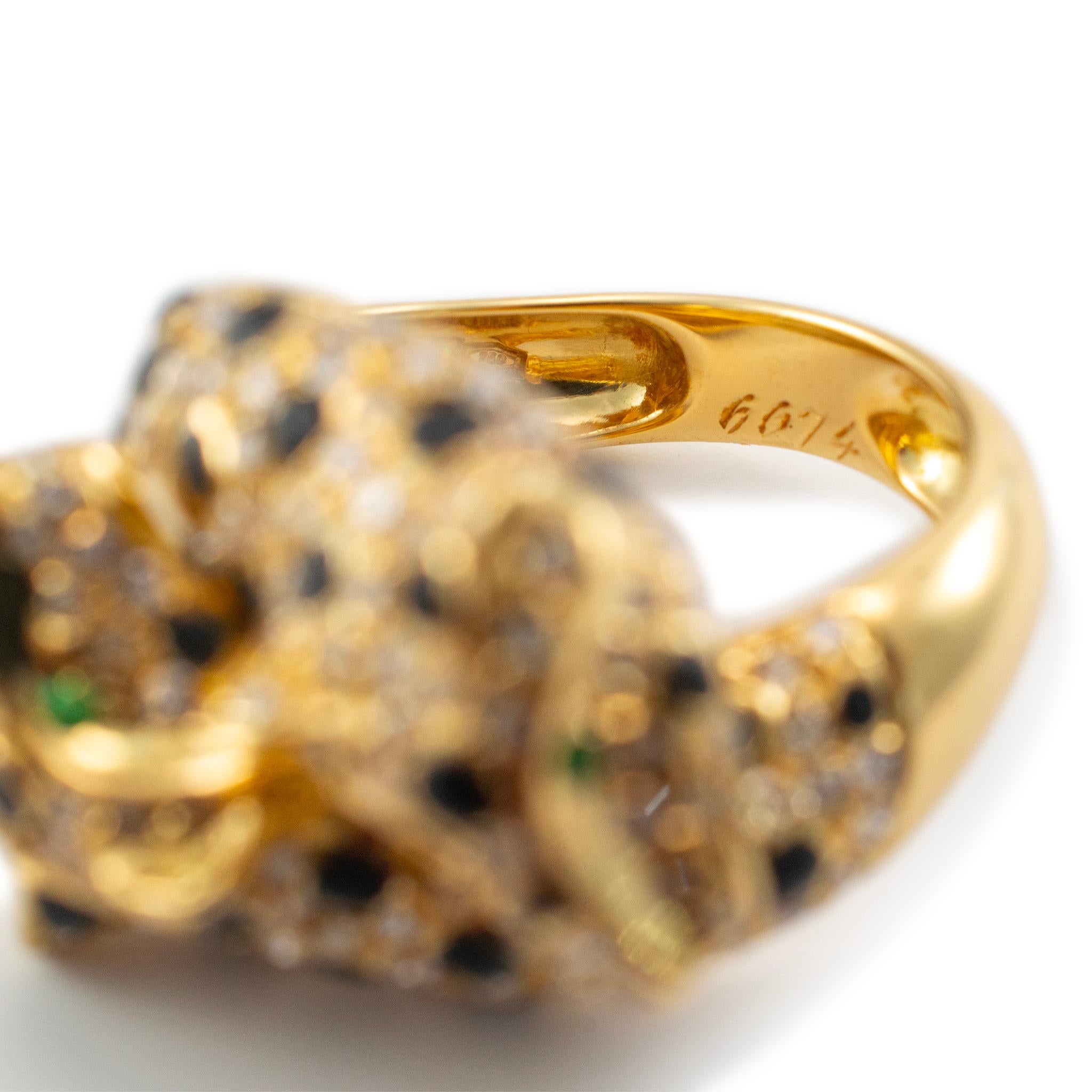 Wempe 18K Yellow Gold Diamond Emerald Black Enamel Panther Cocktail Ring 2