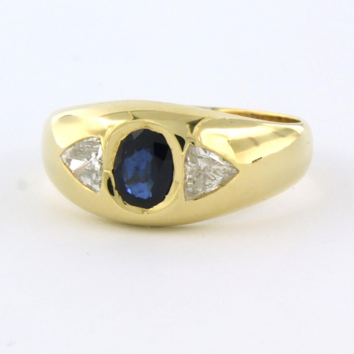 Oval Cut WEMPE - 18k yellow gold ring set with sapphire 1.10ct and triangle cut diamond  For Sale