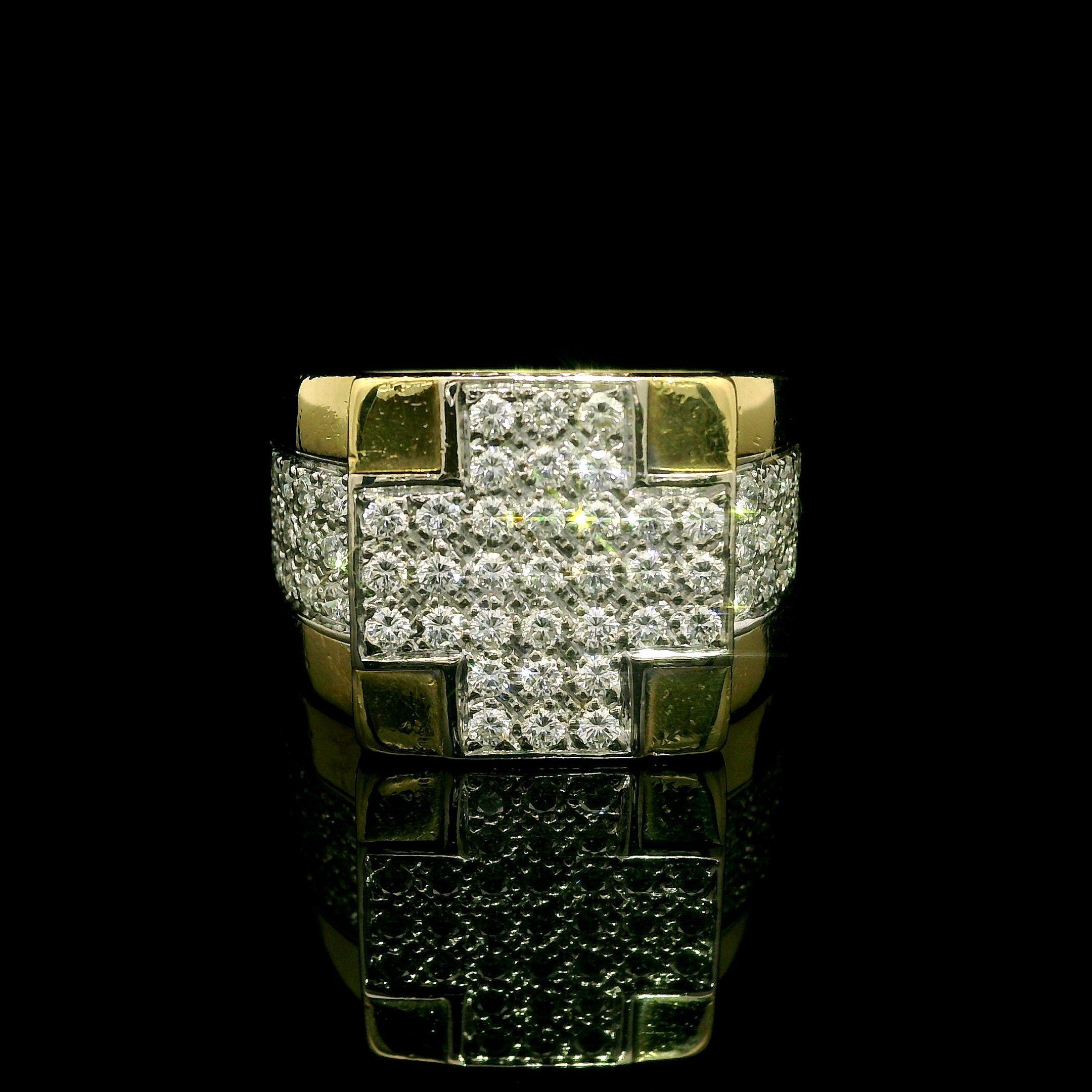 Wempe 18k Yellow & White Gold 1.10ctw Diamond Cross 14.4mm Wide Band Ring For Sale 5