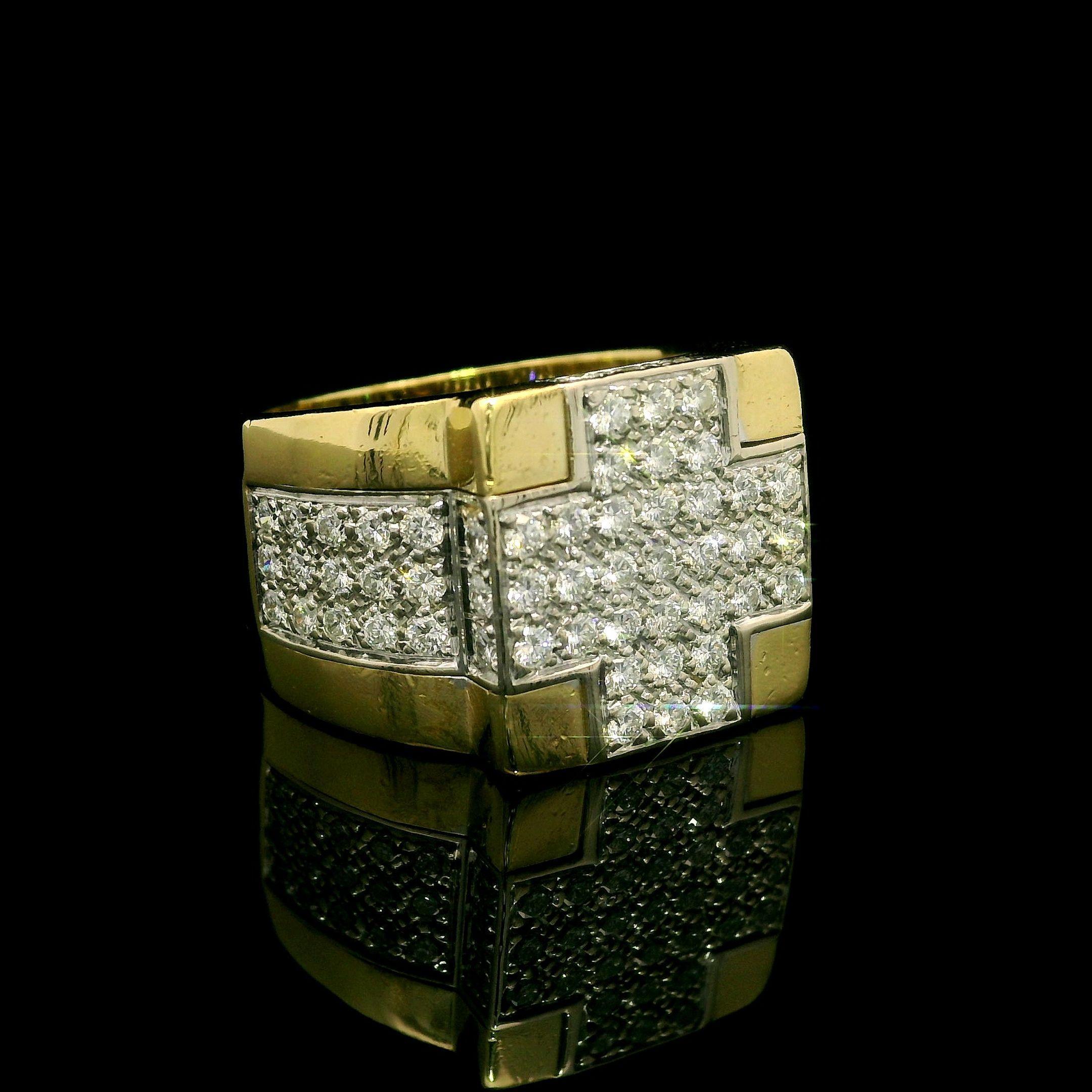 Wempe 18k Yellow & White Gold 1.10ctw Diamond Cross 14.4mm Wide Band Ring For Sale 6
