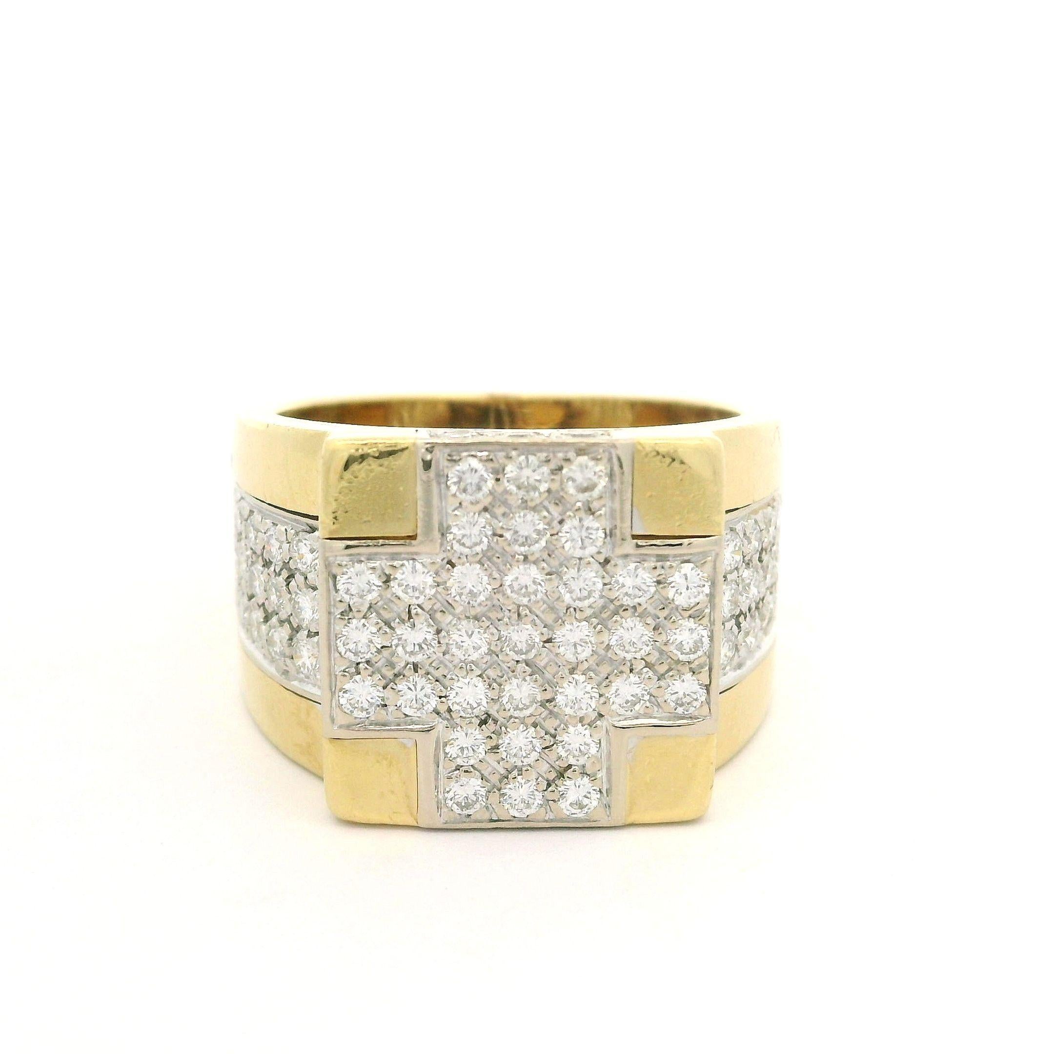 Wempe 18k Yellow & White Gold 1.10ctw Diamond Cross 14.4mm Wide Band Ring For Sale 7