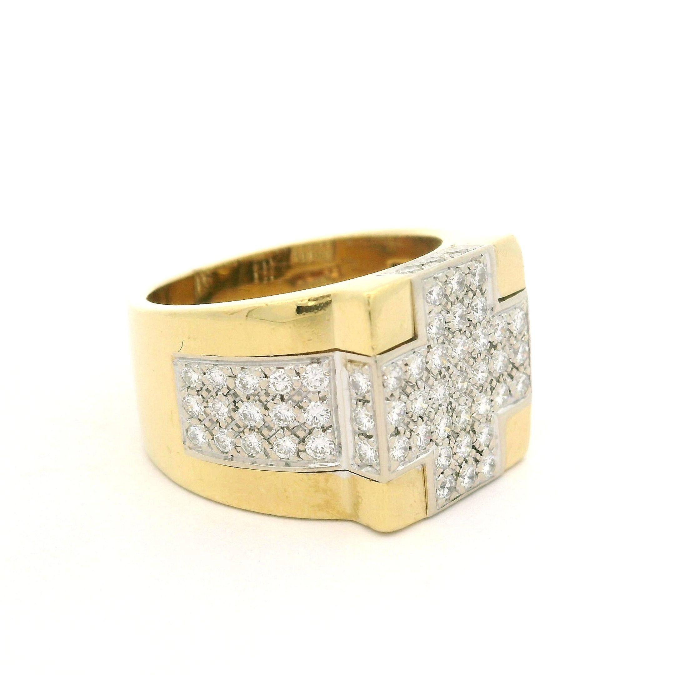 Wempe 18k Yellow & White Gold 1.10ctw Diamond Cross 14.4mm Wide Band Ring For Sale 8